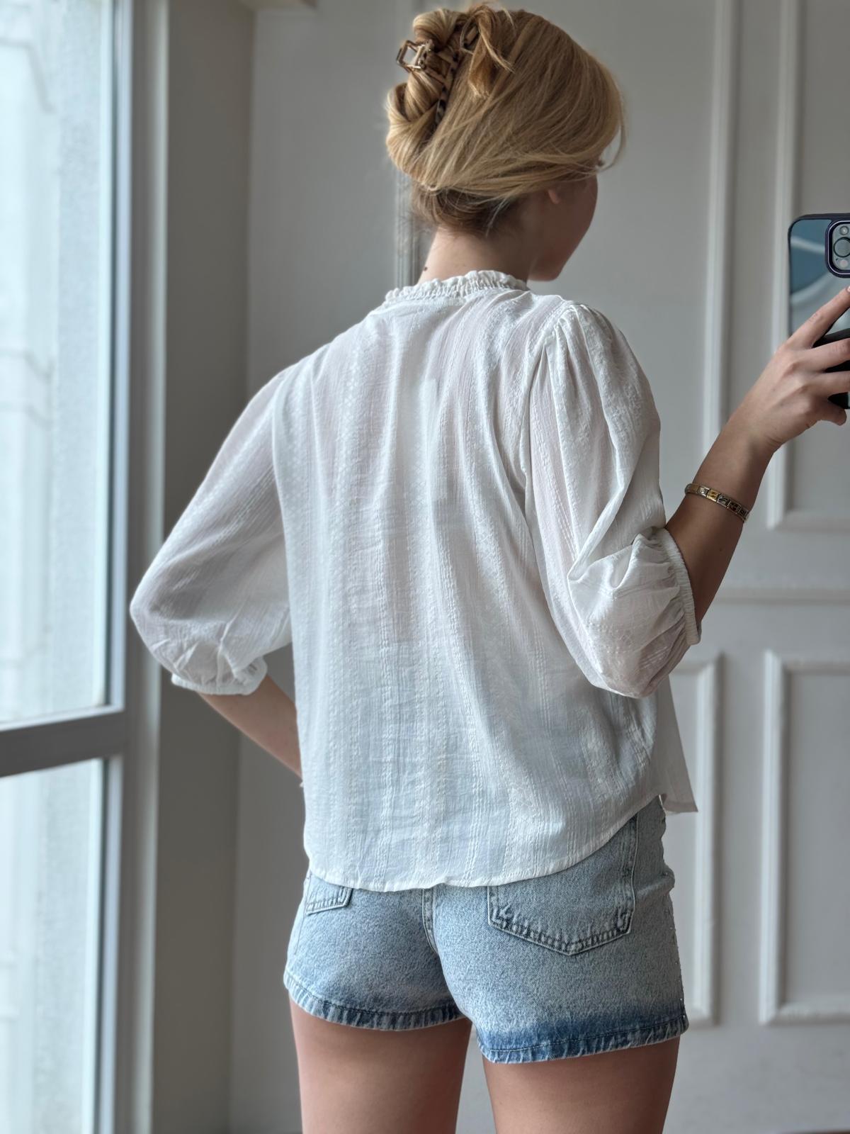 Nervür Detaylı Balon Kol Gömlek 5807 Ekru