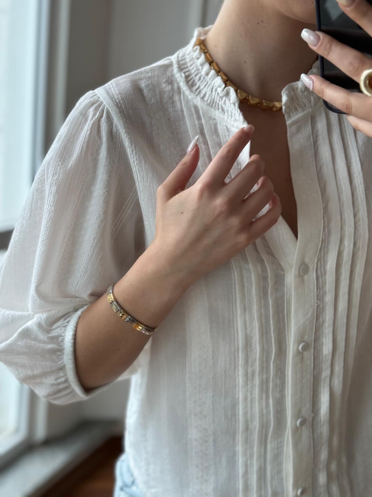 Nervür Detaylı Balon Kol Gömlek 5807 Ekru