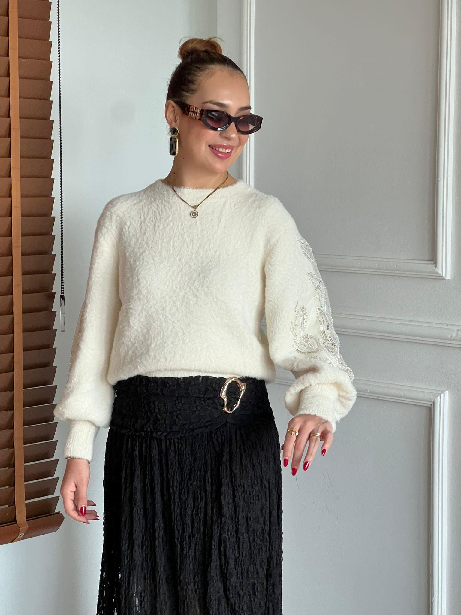 Omuz Apikeli Yumoş Kazak 70442 Ekru