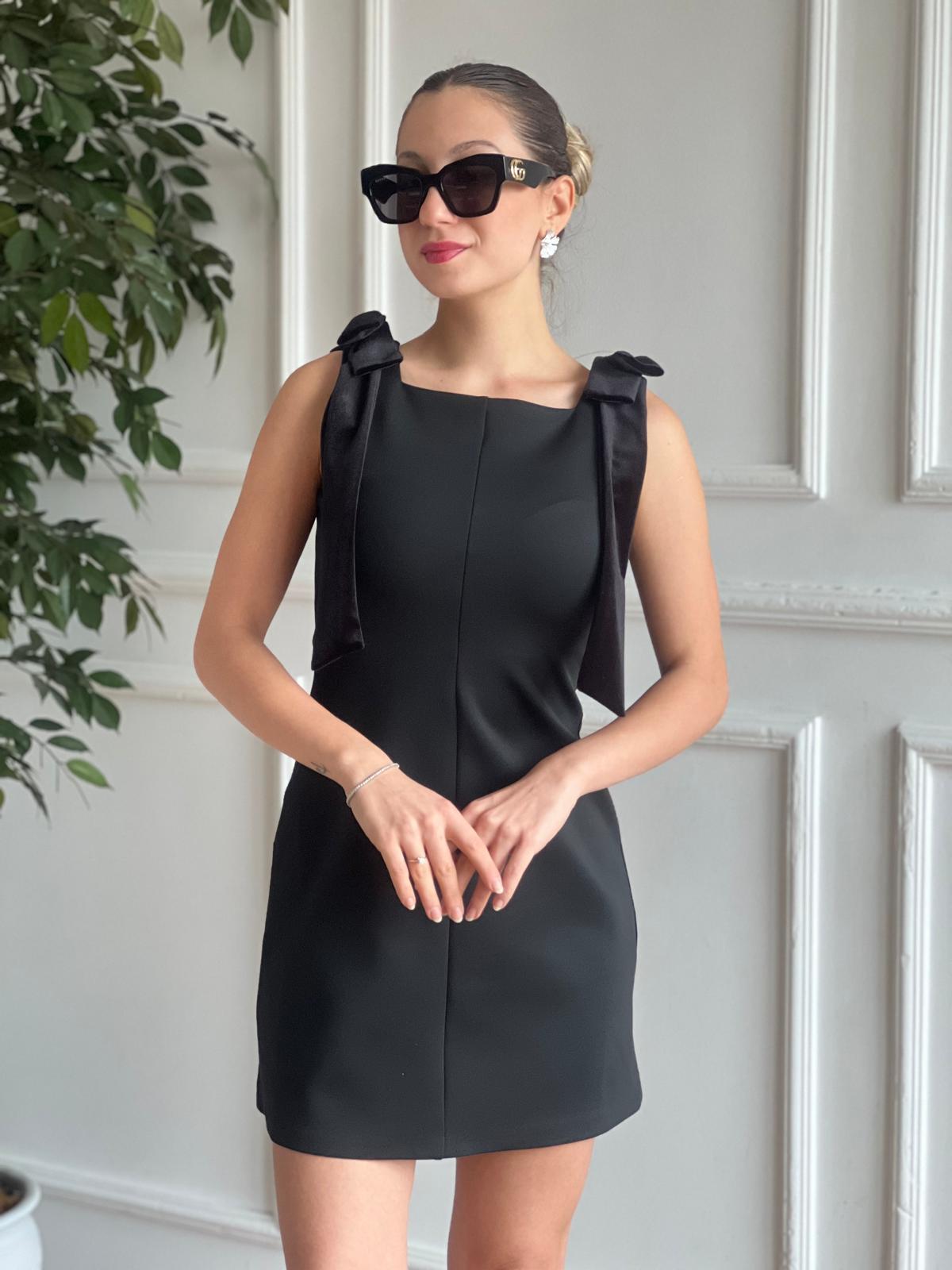 Omuz Fiyonklu Elbise 10349 Siyah