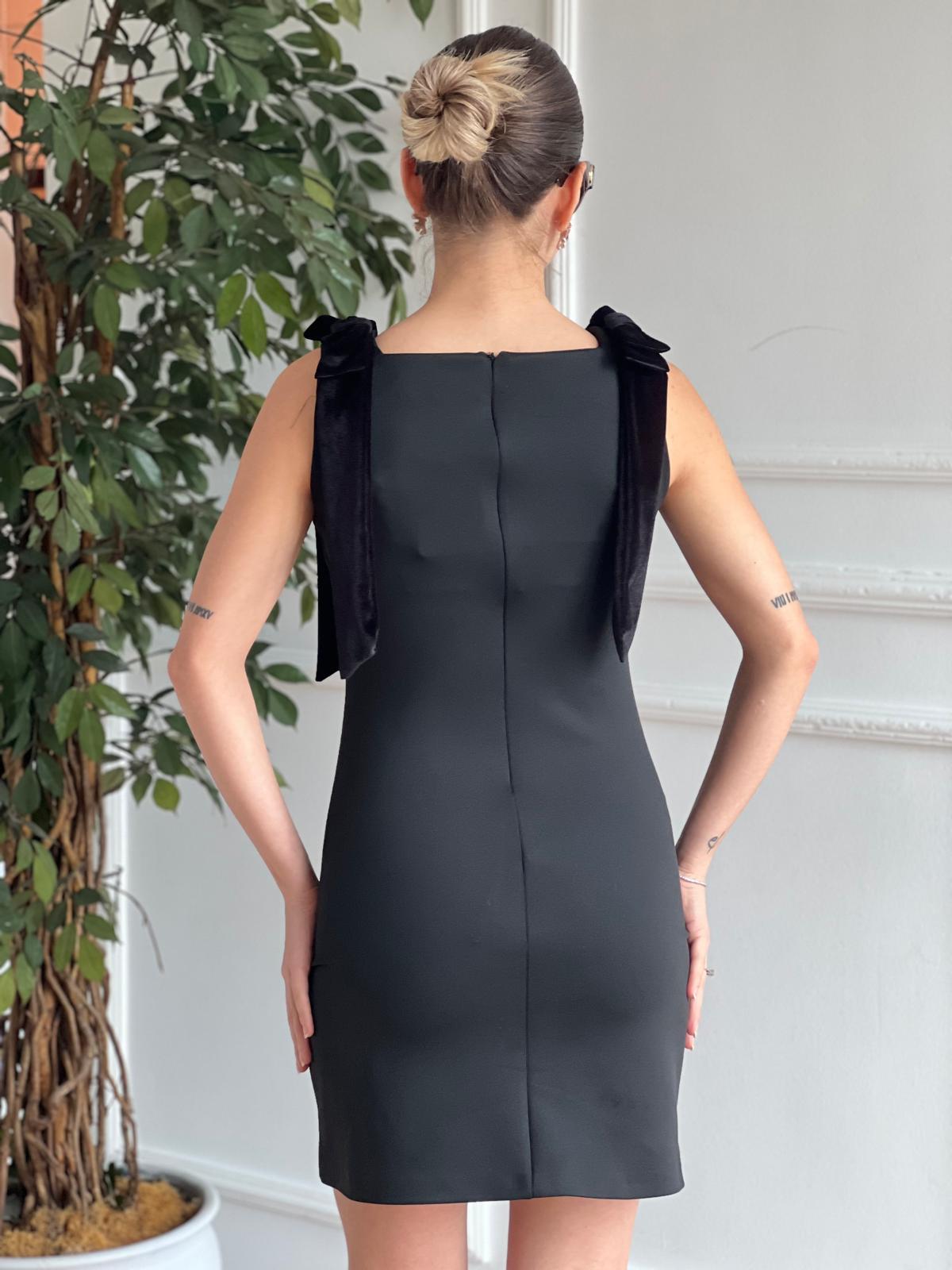 Omuz Fiyonklu Elbise 10349 Siyah