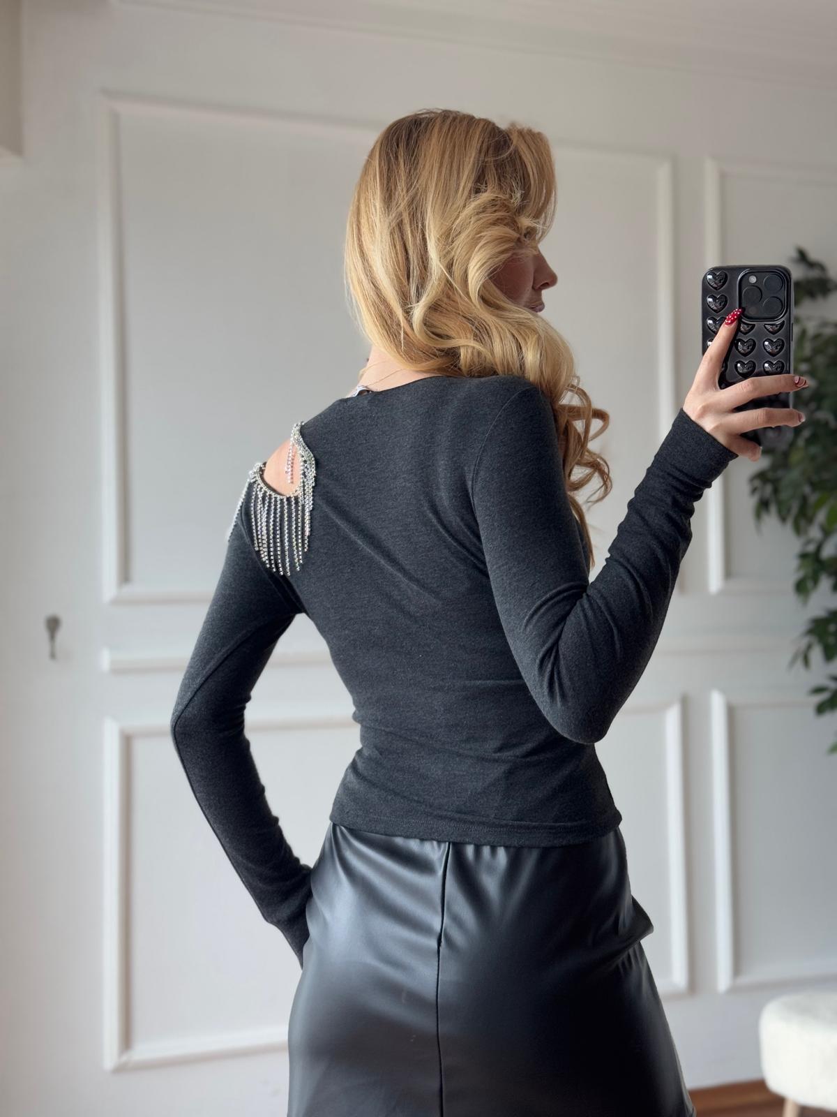 Omuzu Taşlı Bluz 16518 Antrasit