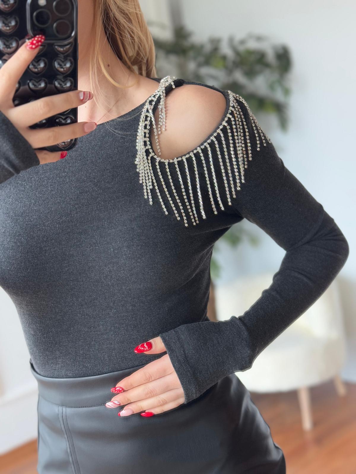 Omuzu Taşlı Bluz 16518 Antrasit