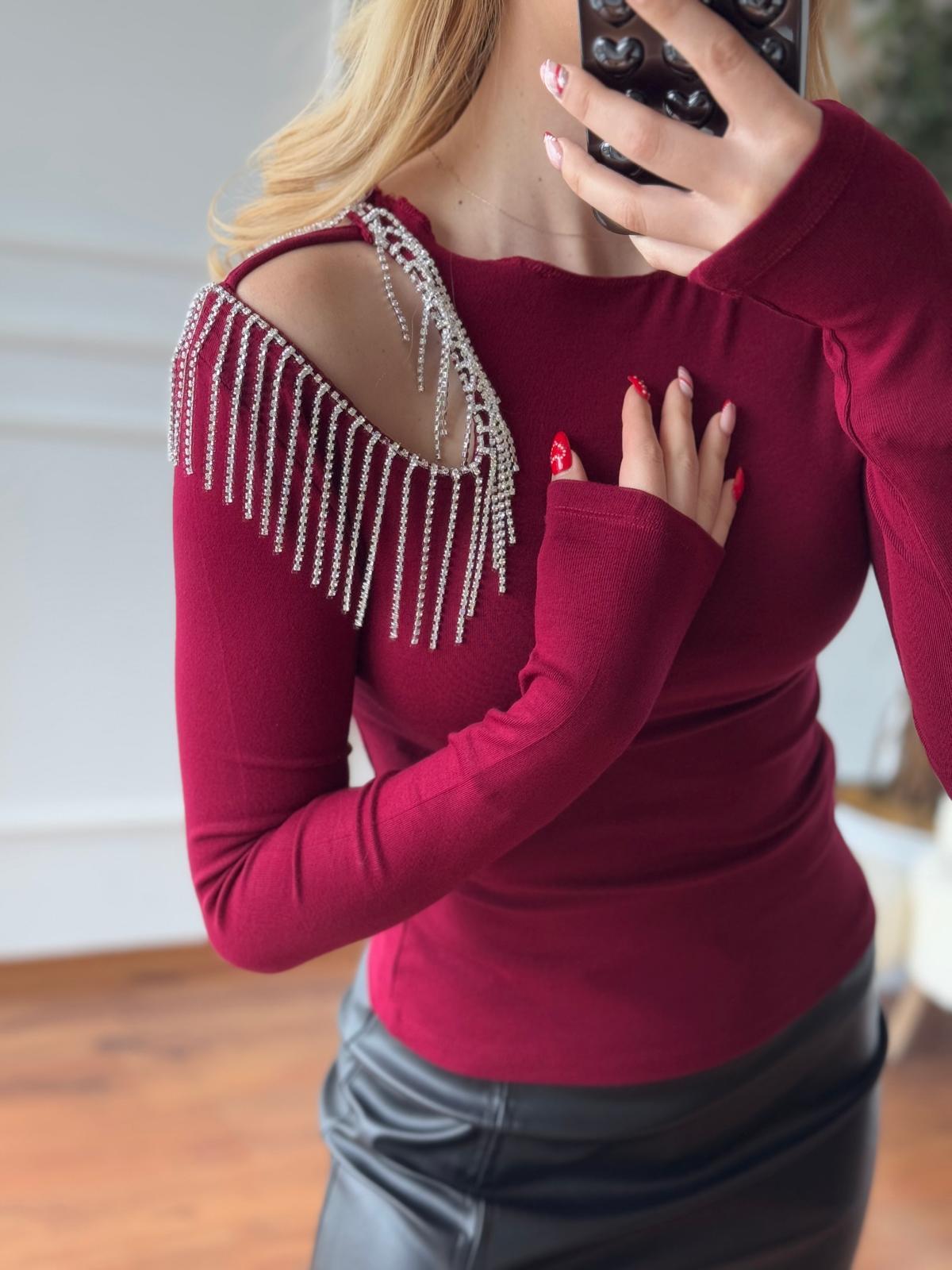 Omuzu Taşlı Bluz 16518 Bordo