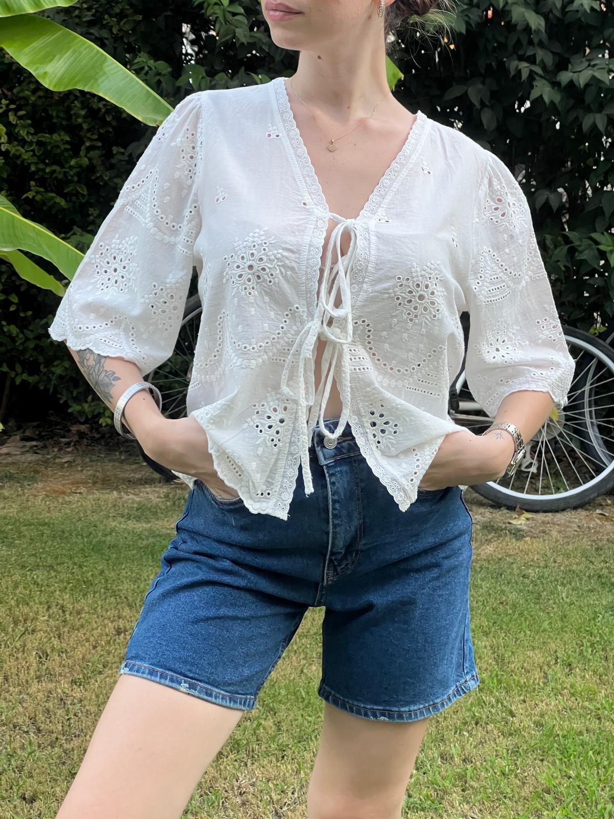 Önden Bağlamalı Bluz 24223 Ekru