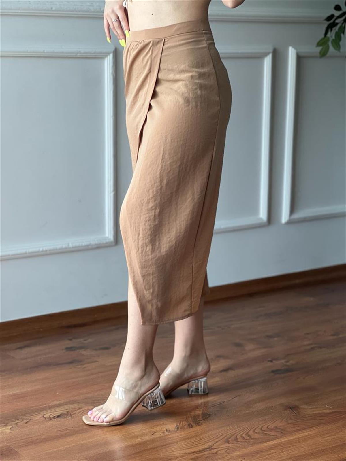 Önden Yırtmaçlı Etek 231012 Bej