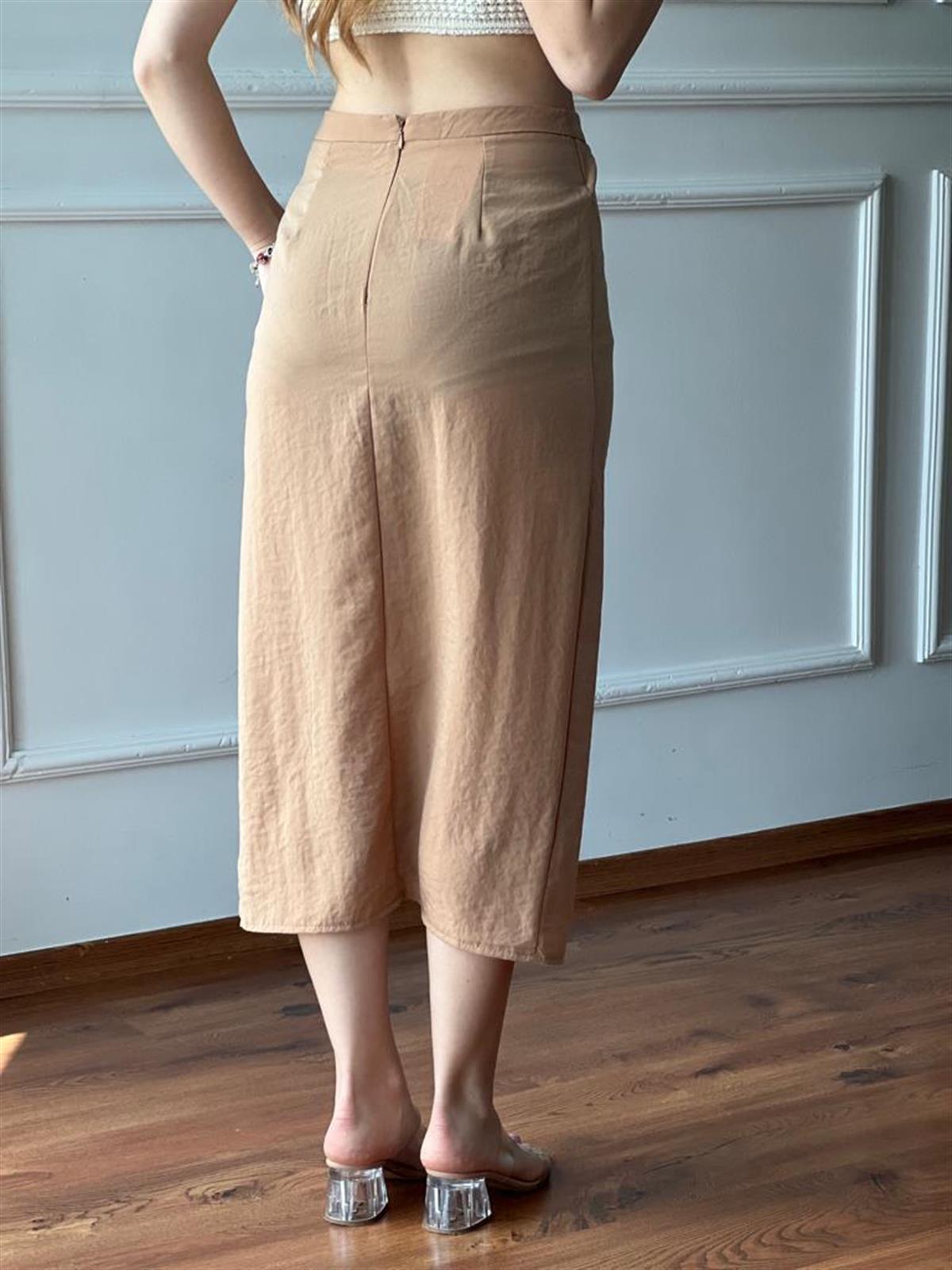 Önden Yırtmaçlı Etek 231012 Bej