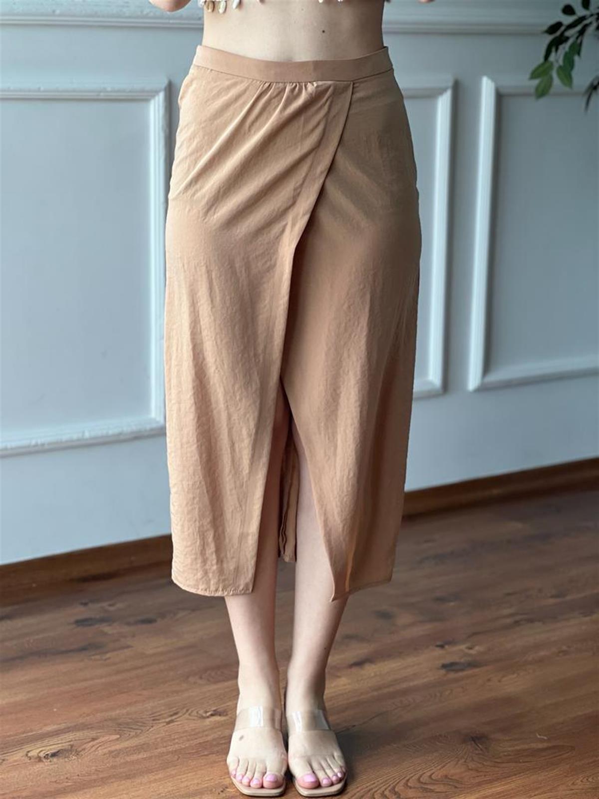 Önden Yırtmaçlı Etek 231012 Bej