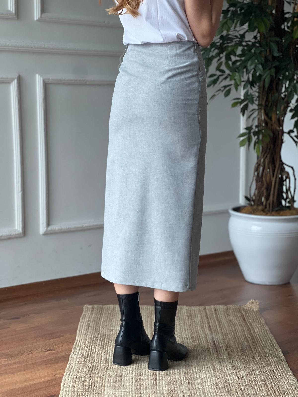 Önden Yırtmaçlı Etek 41611 Açık Gri