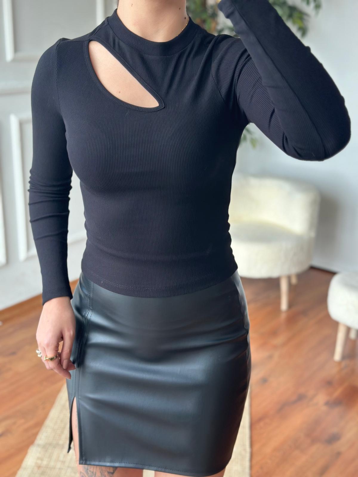 Önü Açık Bluz 4438 Siyah