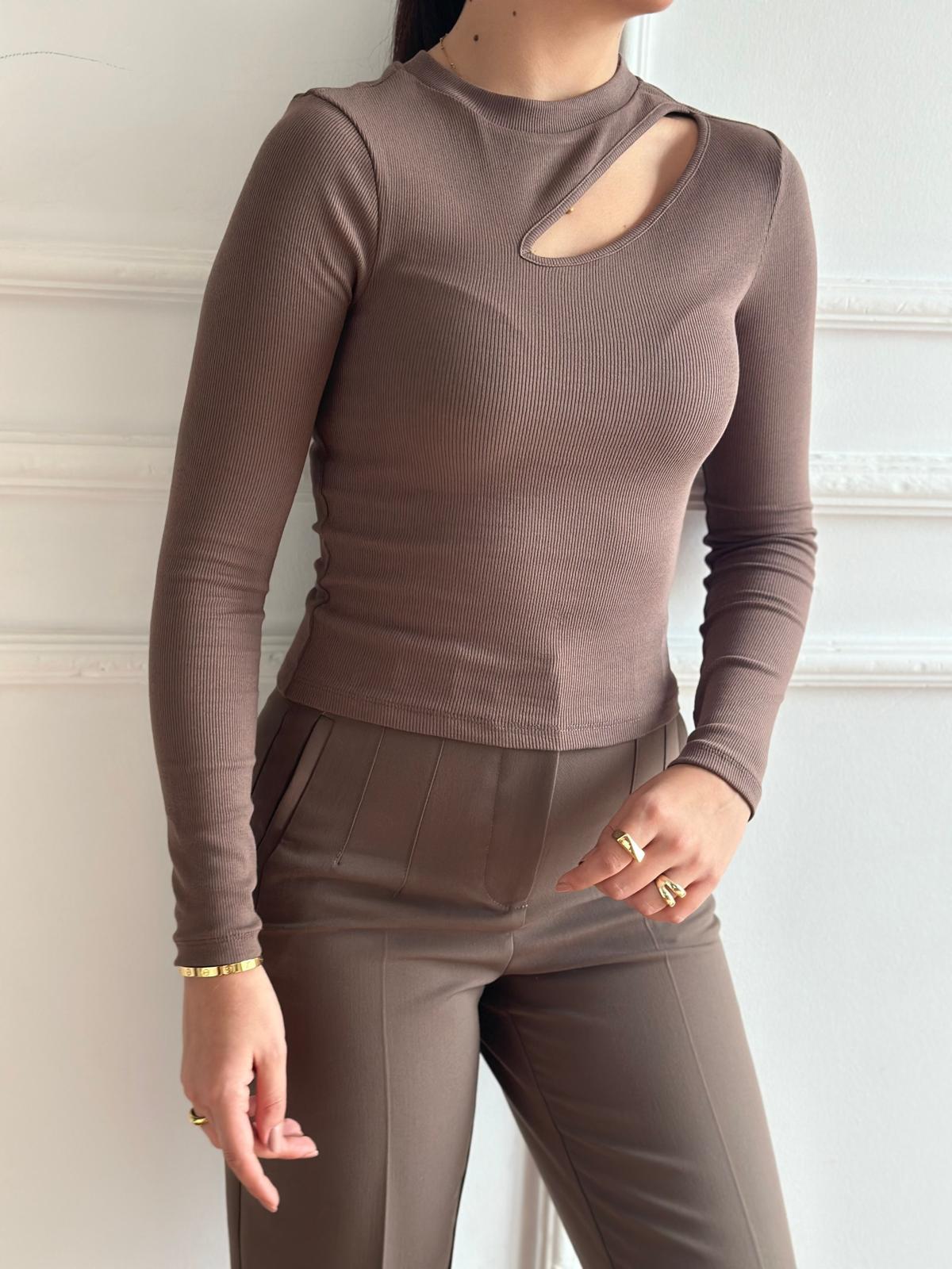 Önü Açık Bluz 4438 Vizon