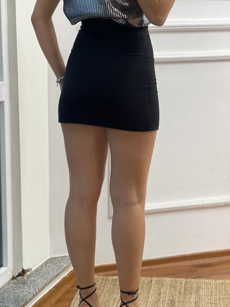 Önü Fermuarlı Kaşe Etek 9393 Siyah