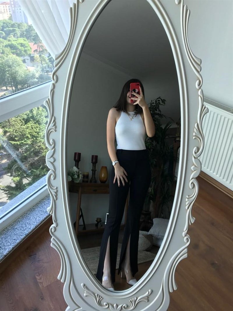 Önü Yırtmaçlı İspanyol Paça Pantolon 862 Siyah