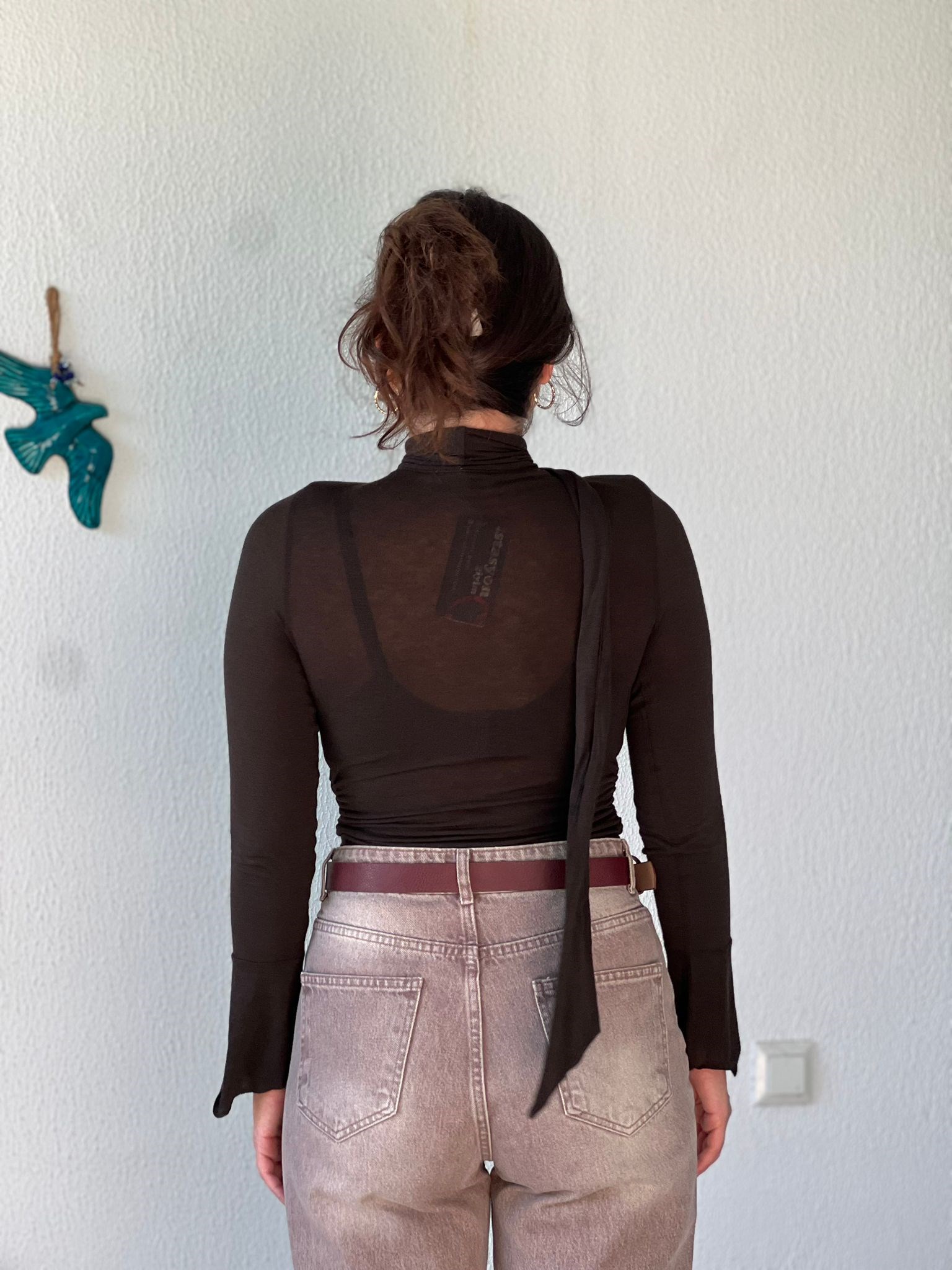 Örme Atkılı Vatkalı Degaje Yaka Bluz 2618209 Kahverengi