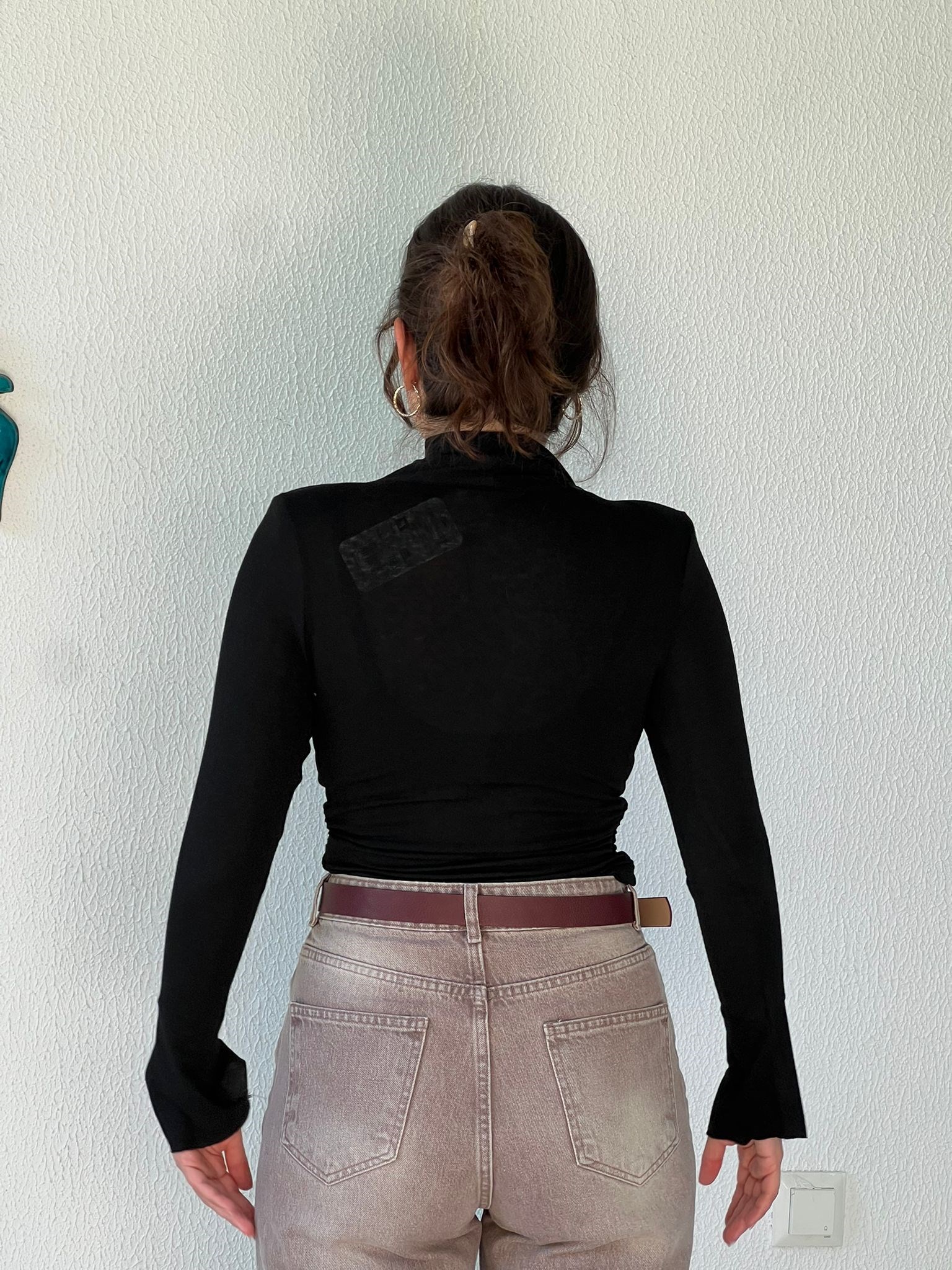 Örme Atkılı Vatkalı Degaje Yaka Bluz 2618209 Siyah