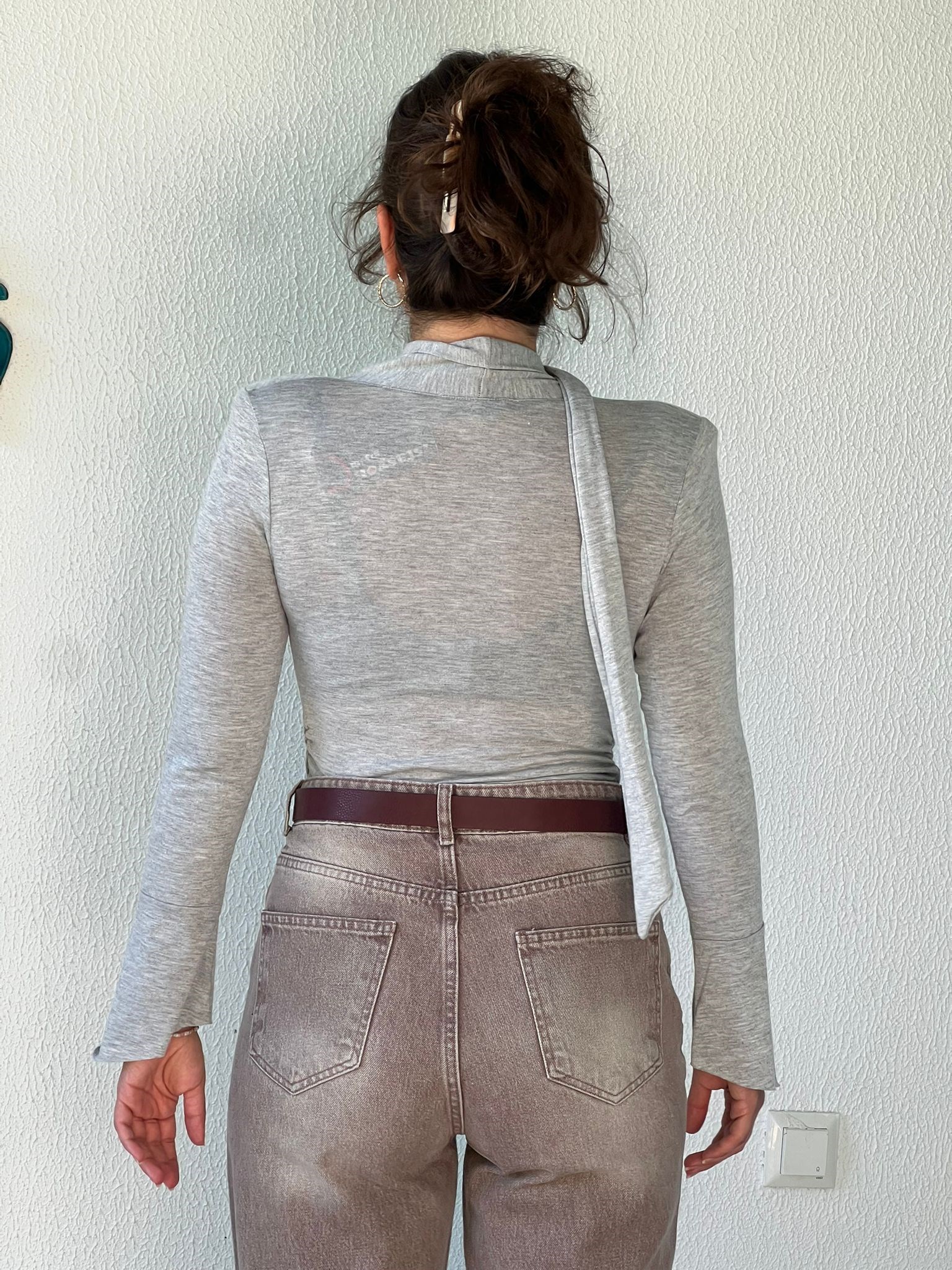 Örme Atkılı Vatkalı Degaje Yaka Bluz 2618209 Gri