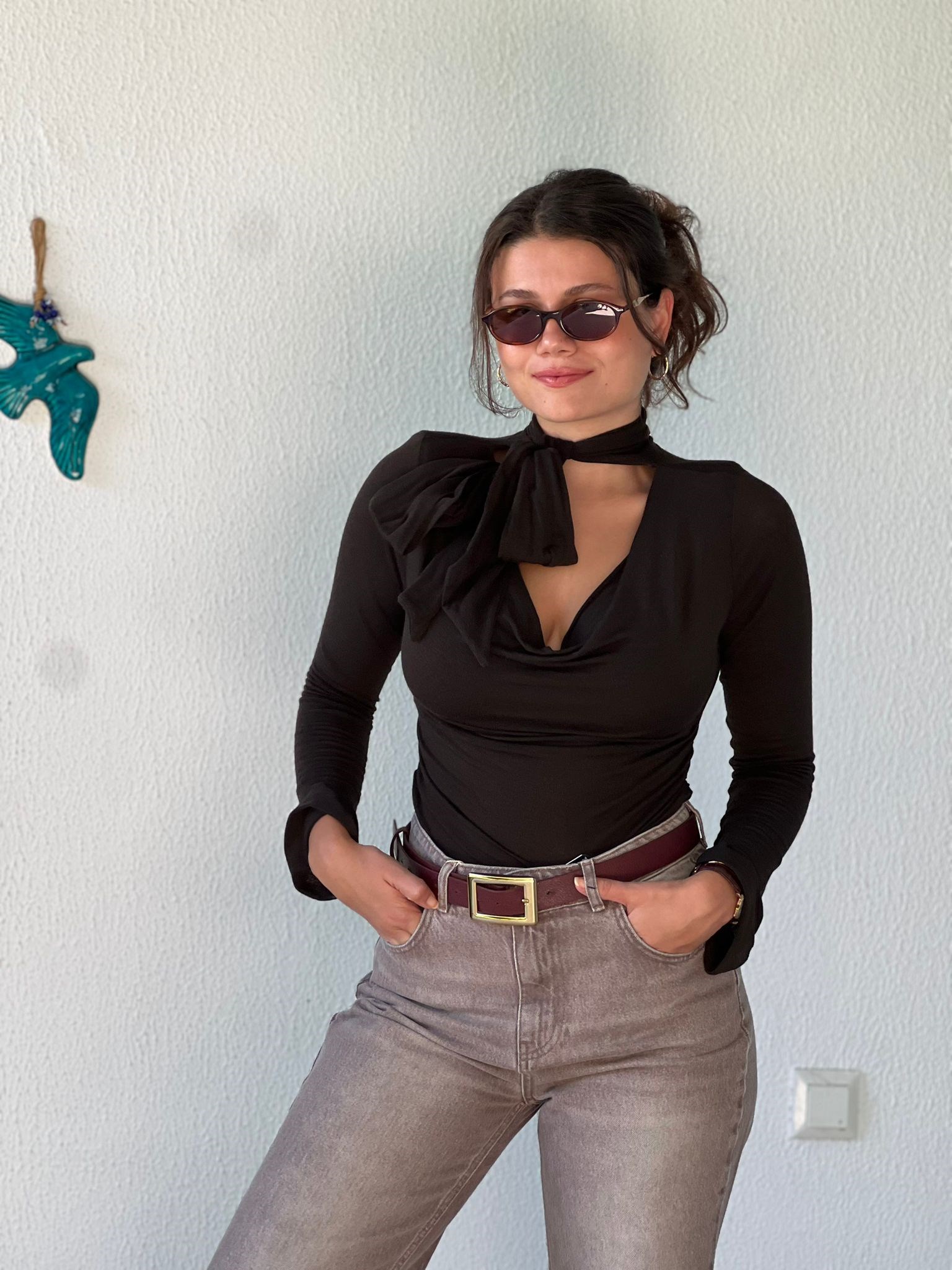 Örme Atkılı Vatkalı Degaje Yaka Bluz 2618209 Kahverengi