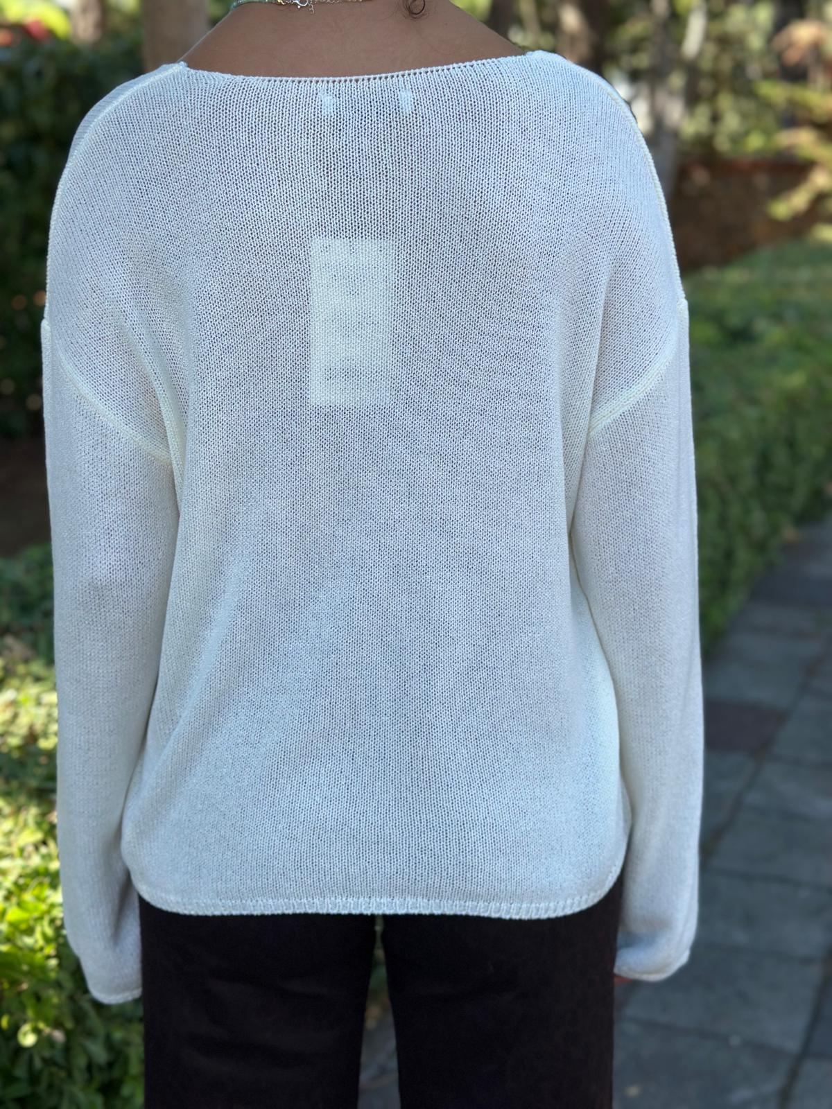 Oval Yaka Yumuşak Dokulu Triko 10706 Ekru