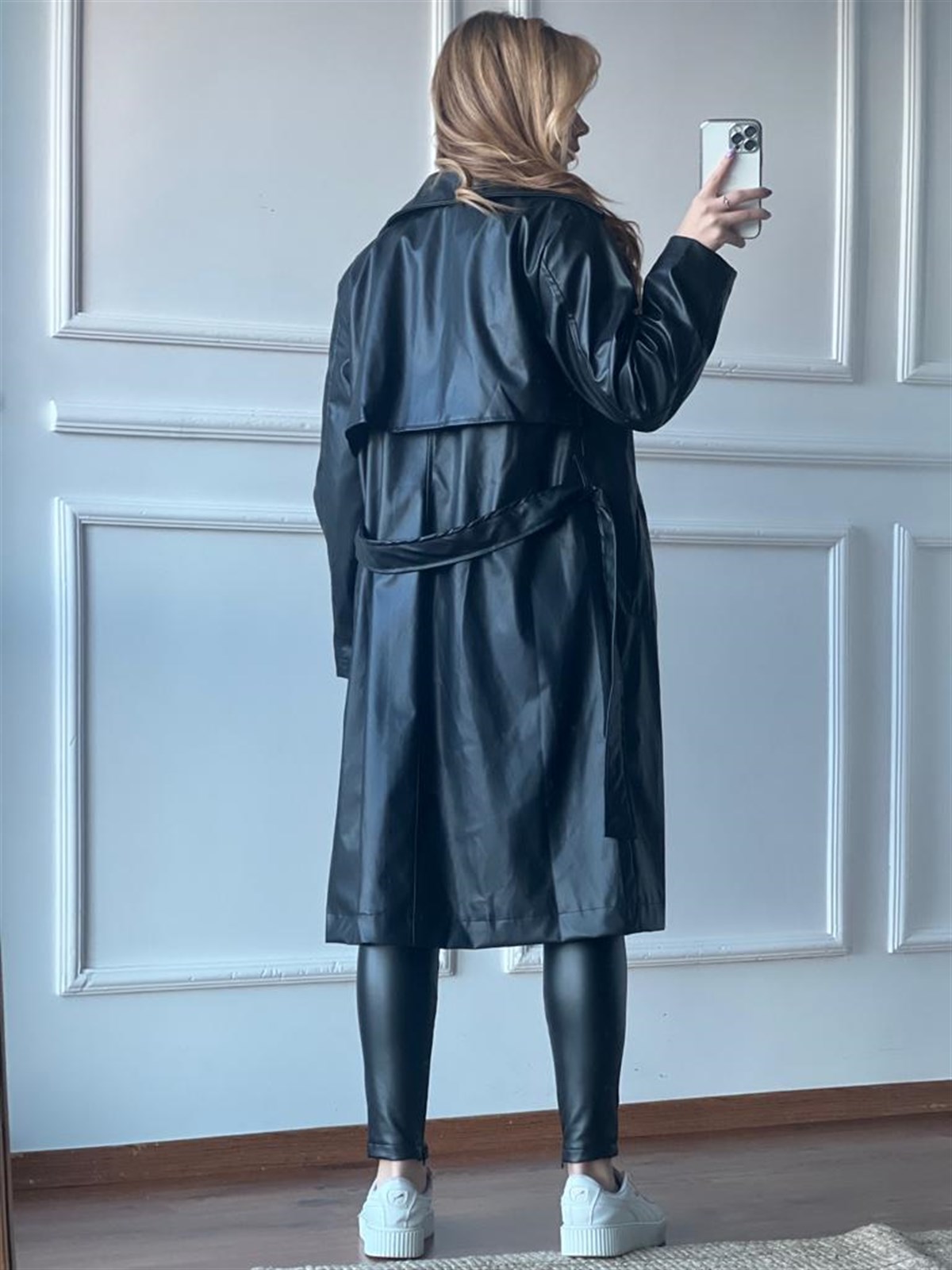 Oversize Deri Trenç 6635 Siyah