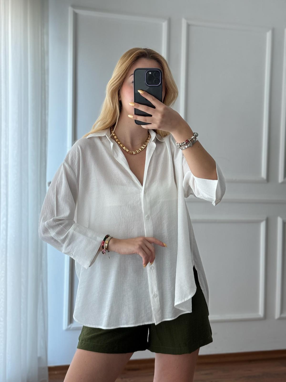 Oversize Gömlek 11693 Ekru