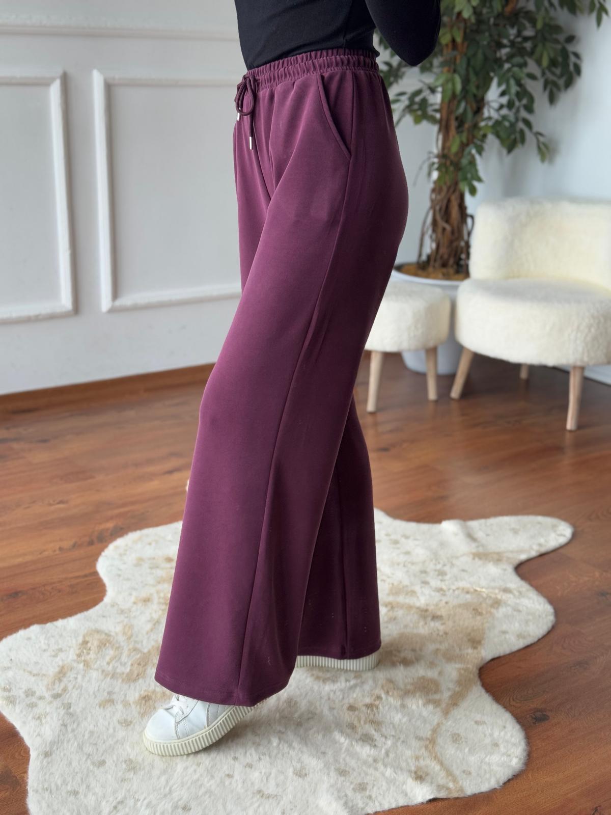 Oysho Kumaş Bol Paça Pantolon 11053 Bordo