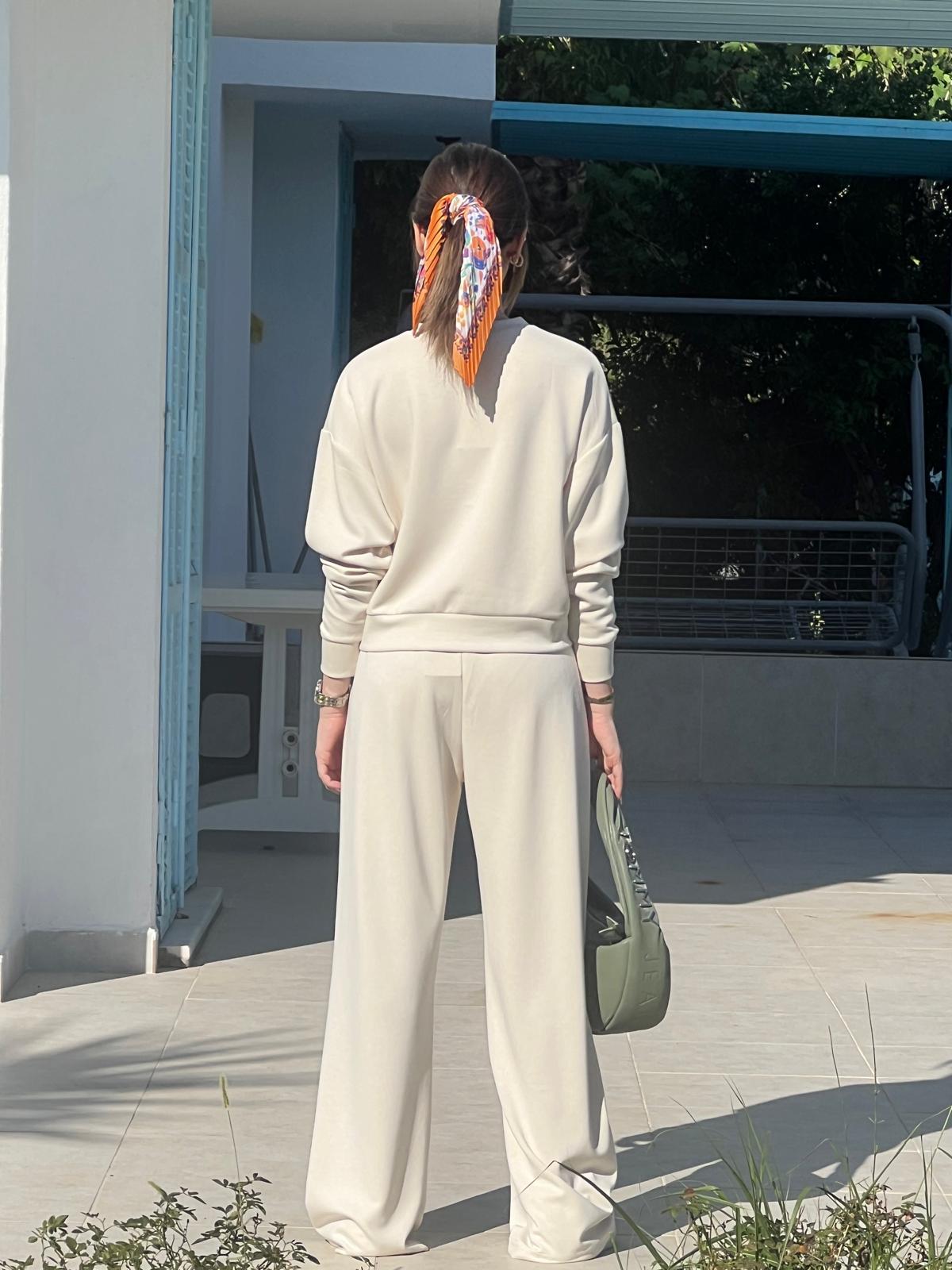 Oysho Kumaş Bol Paça Pantolon 11053 Krem