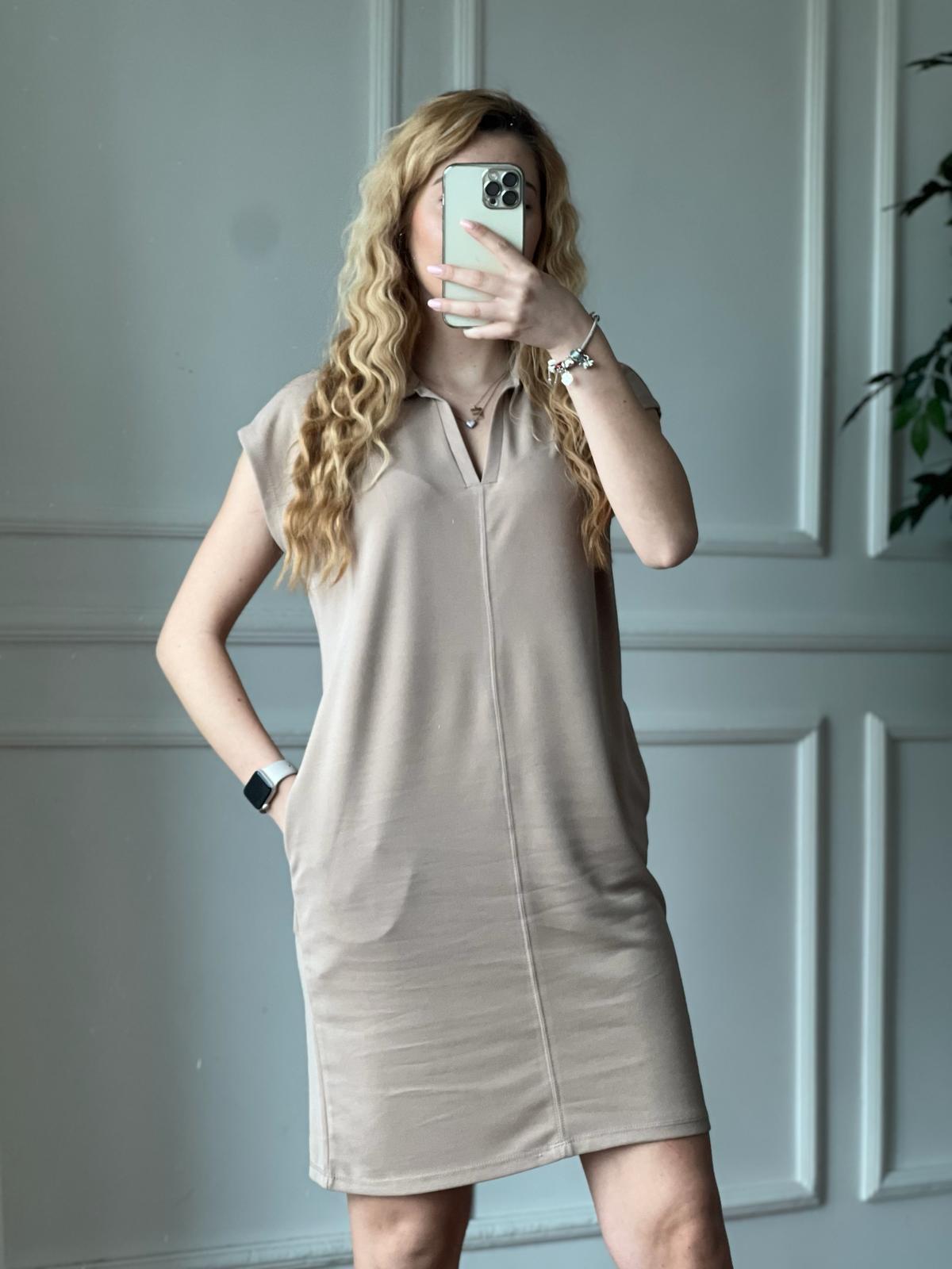 Oysho Kumaş Yakalı Elbise 4956 Bej