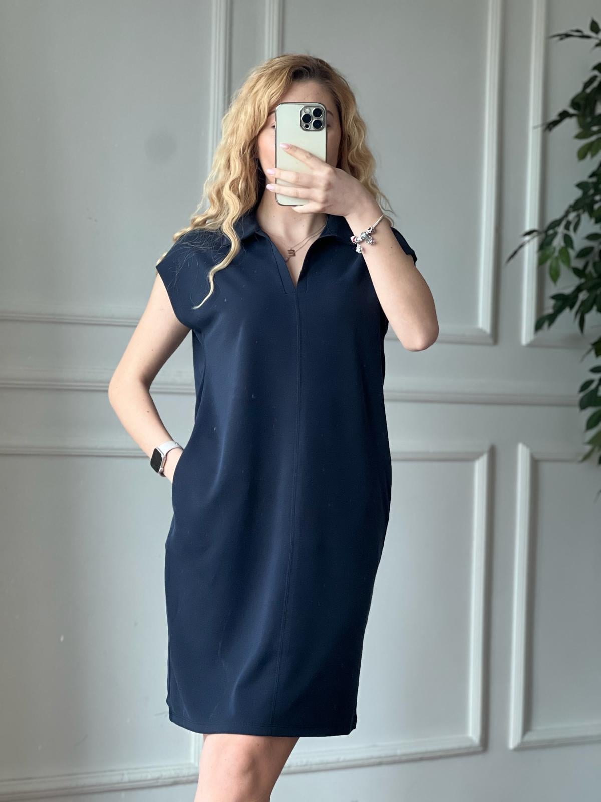 Oysho Kumaş Yakalı Elbise 4956 Lacivert