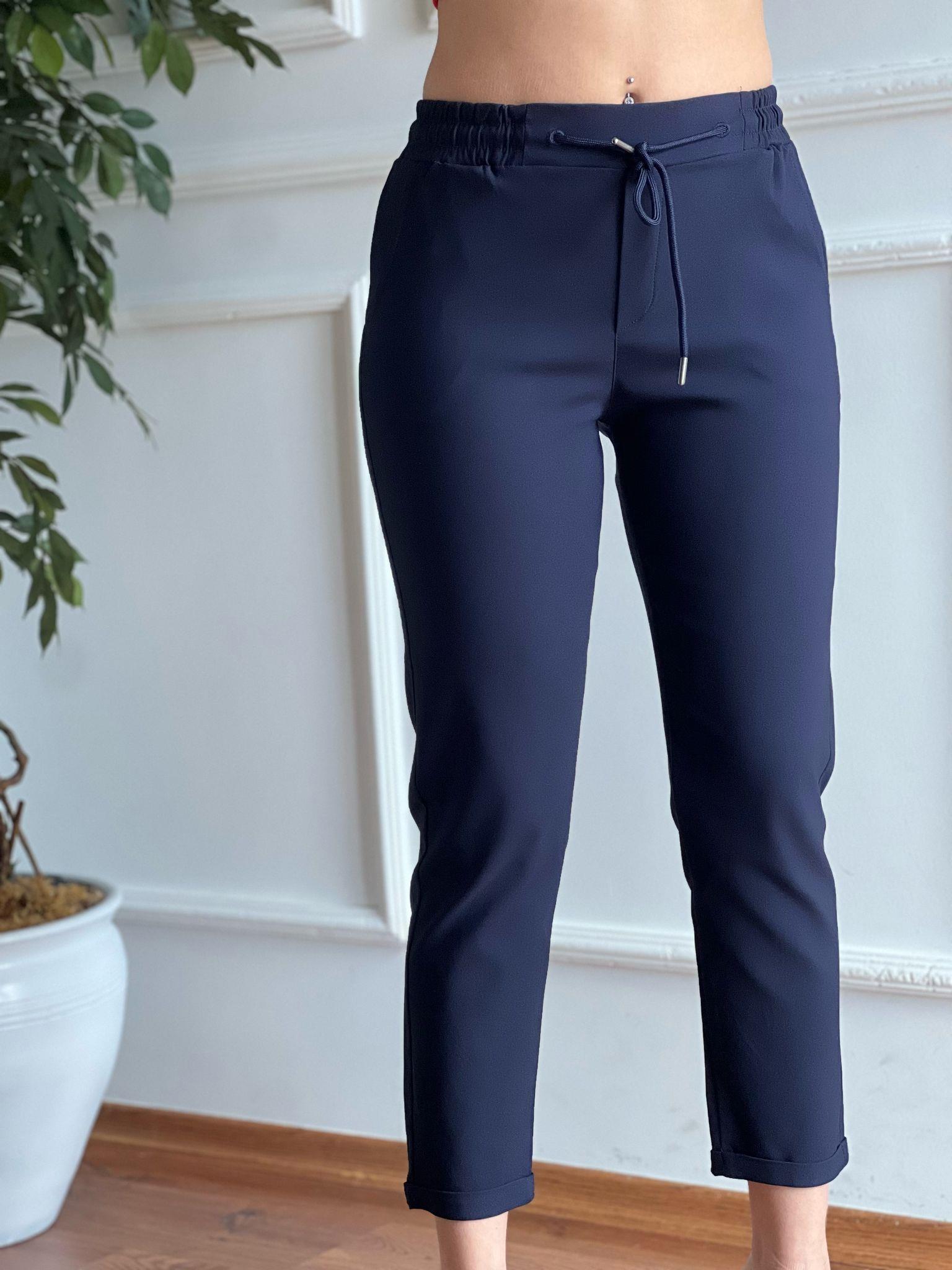 Paçası Katlı Beli Lastikli Pantolon X-221 Lacivert