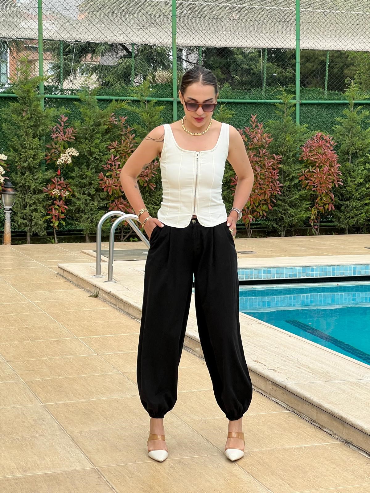 Paçası Lastikli Pantolon 5586 Siyah