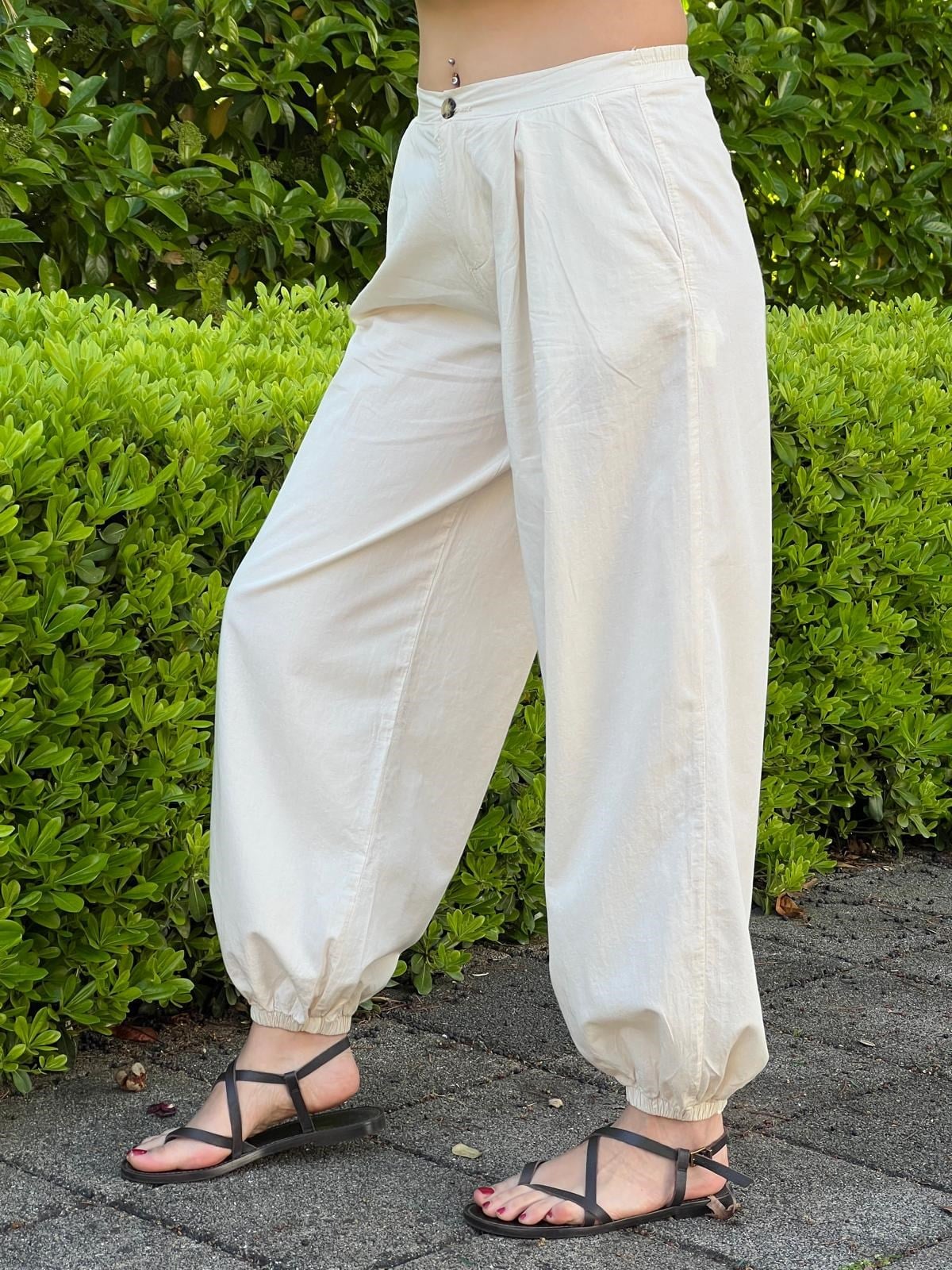 Paçası Lastikli Pantolon 5586 Taş