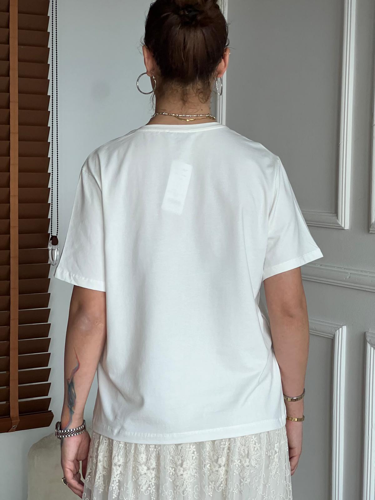 Papatya Aplike Detaylı Tshirt 26051 Ekru