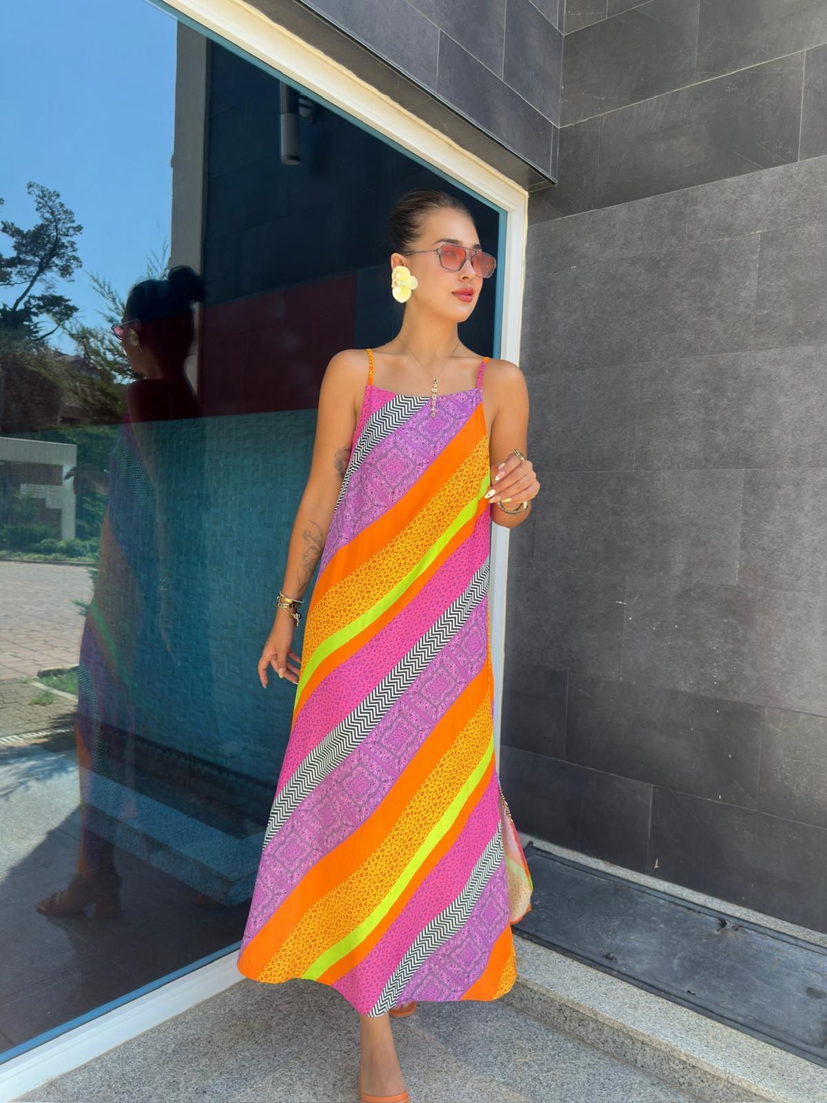 Parça Desenli Elbise 27065 Orange