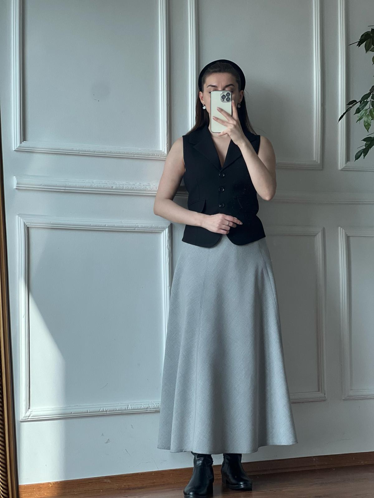 Parçalı Kumaş Etek 24059 Gri