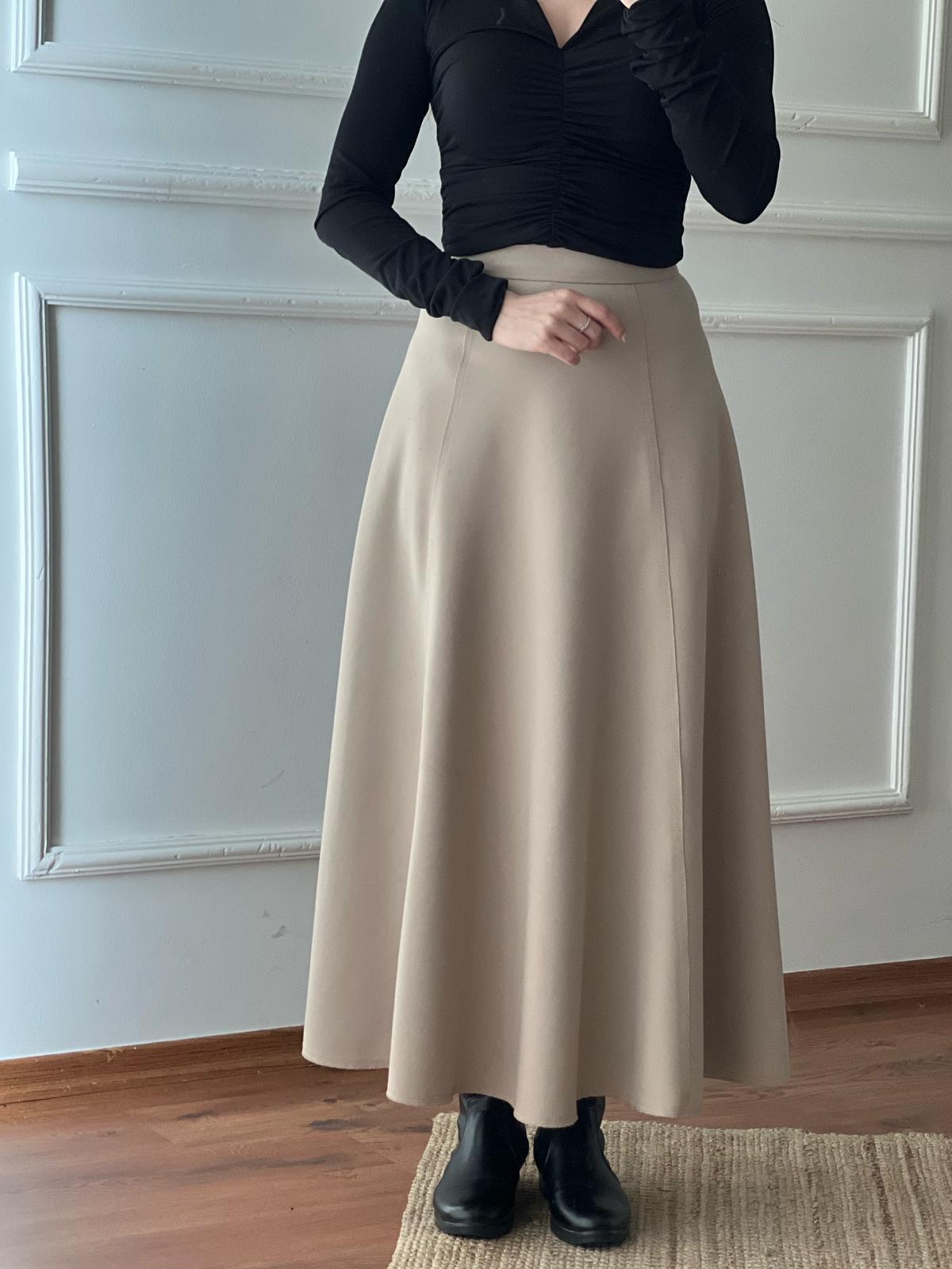 Parçalı Kumaş Etek 24059 Vizon