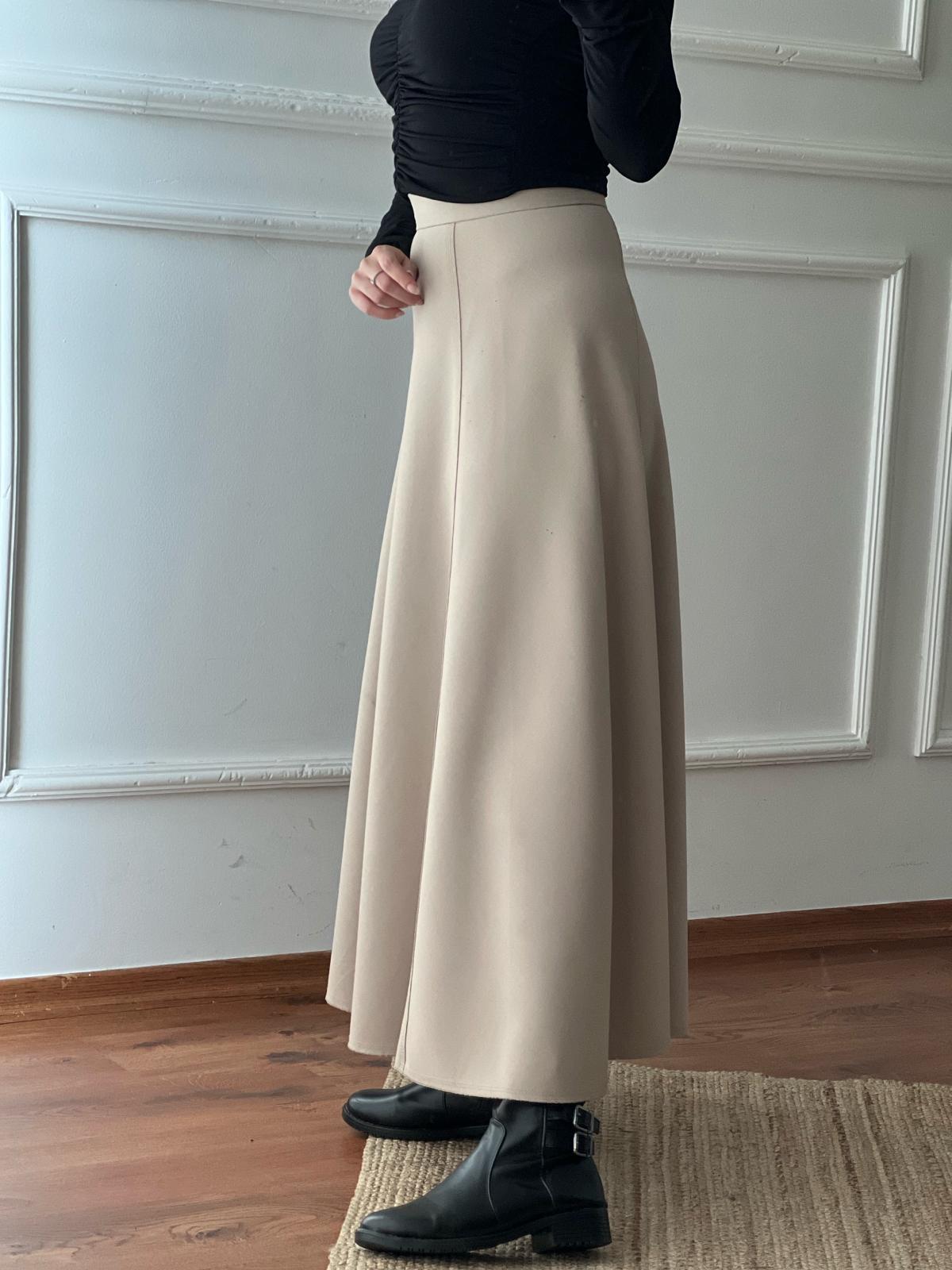 Parçalı Kumaş Etek 24059 Vizon