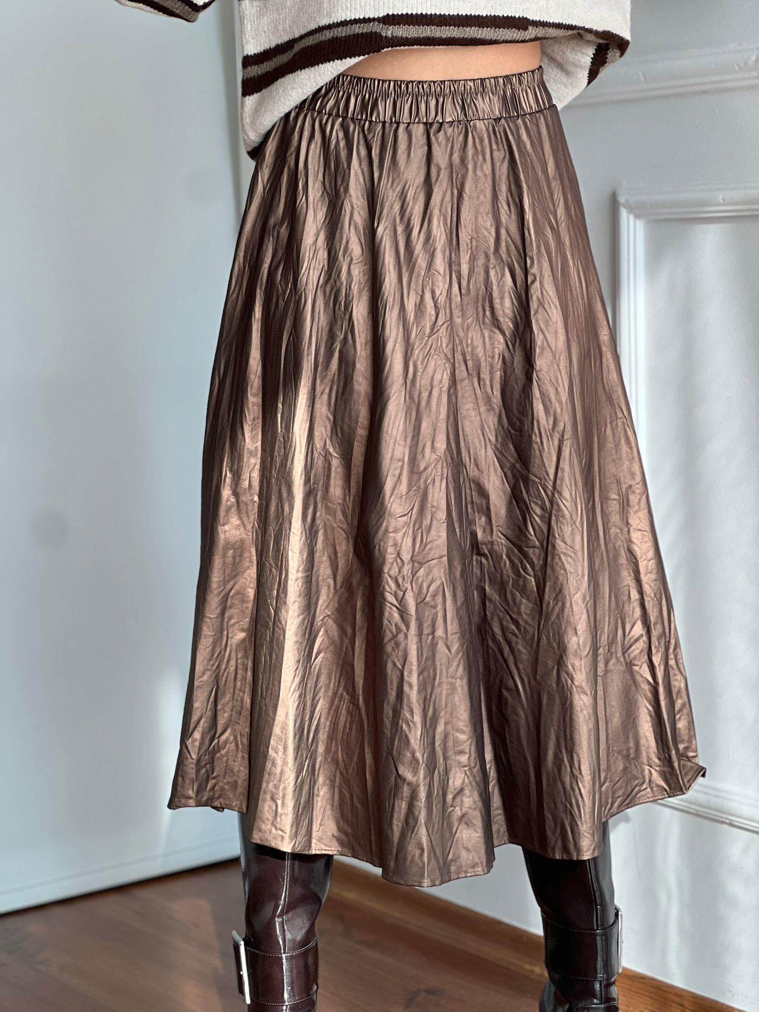 Parlak Kraşlı Etek 01173 Kahverengi