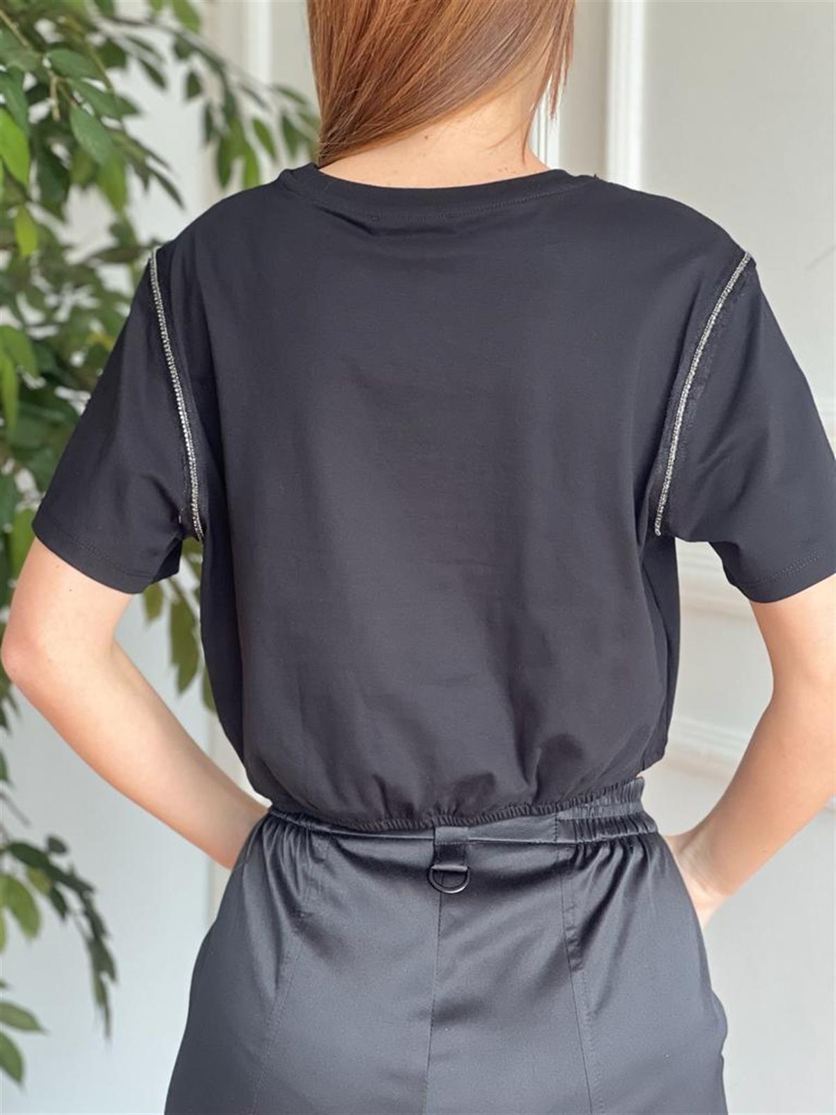 Parlak Taşlı Pamuk Tshirt 30186 Siyah