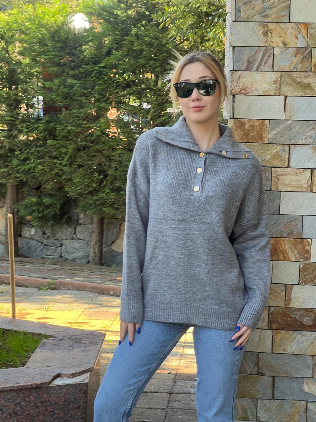 Patlı Polo Yaka Kazak ZK059 Gri