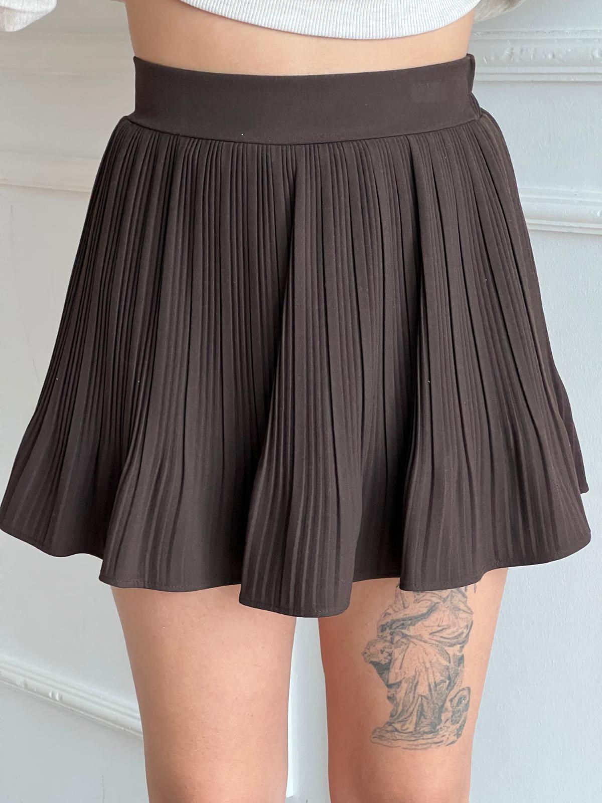 Pileli Etek 41573 Kahverengi