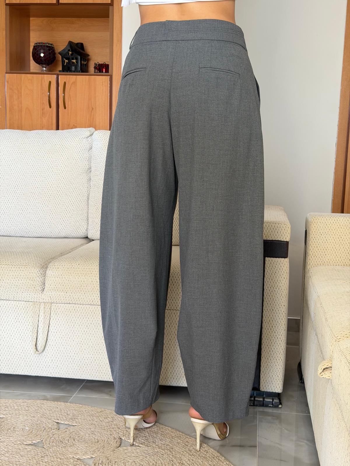 Pileli Kemerli Pantolon 5195 Koyu Gri