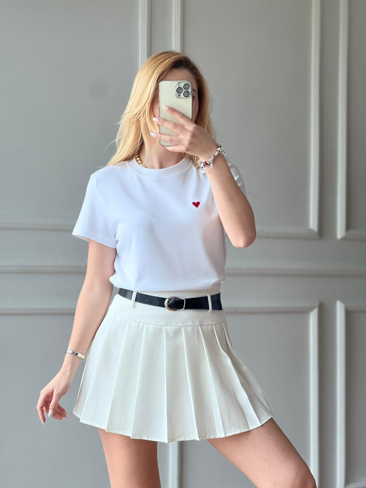 Pileli Mini Etek 1840 Beyaz