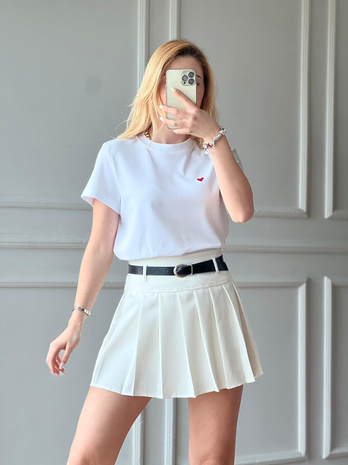 Pileli Mini Etek 1840 Beyaz