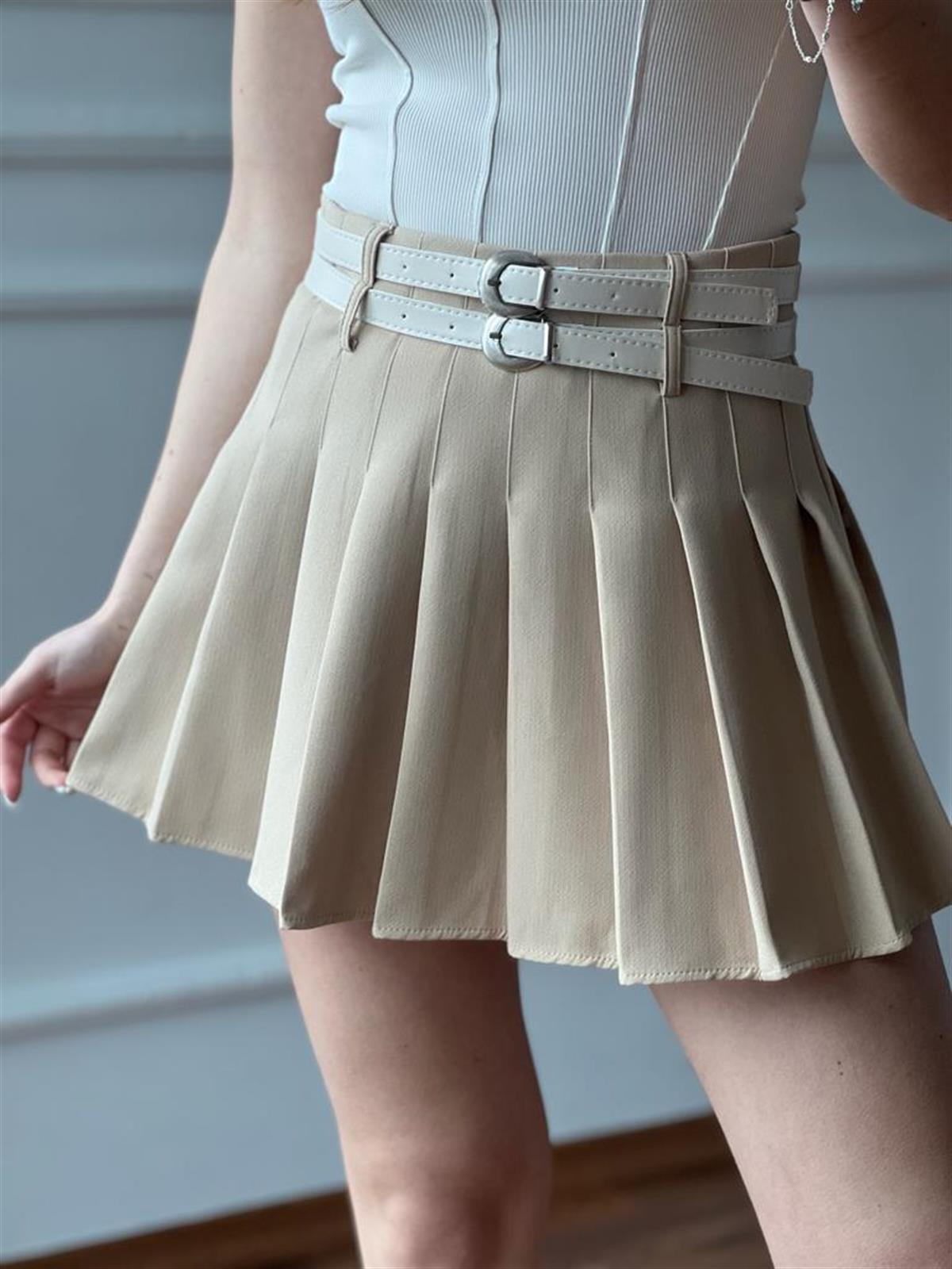Pileli Mini Etek 380009 Bej
