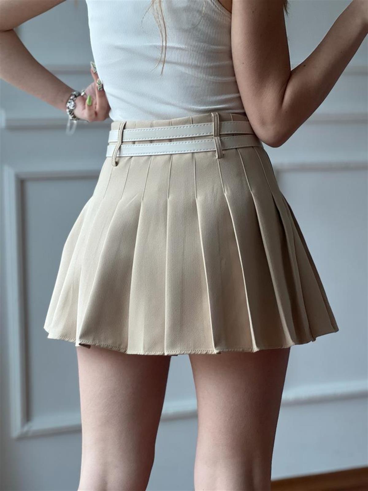 Pileli Mini Etek 380009 Bej