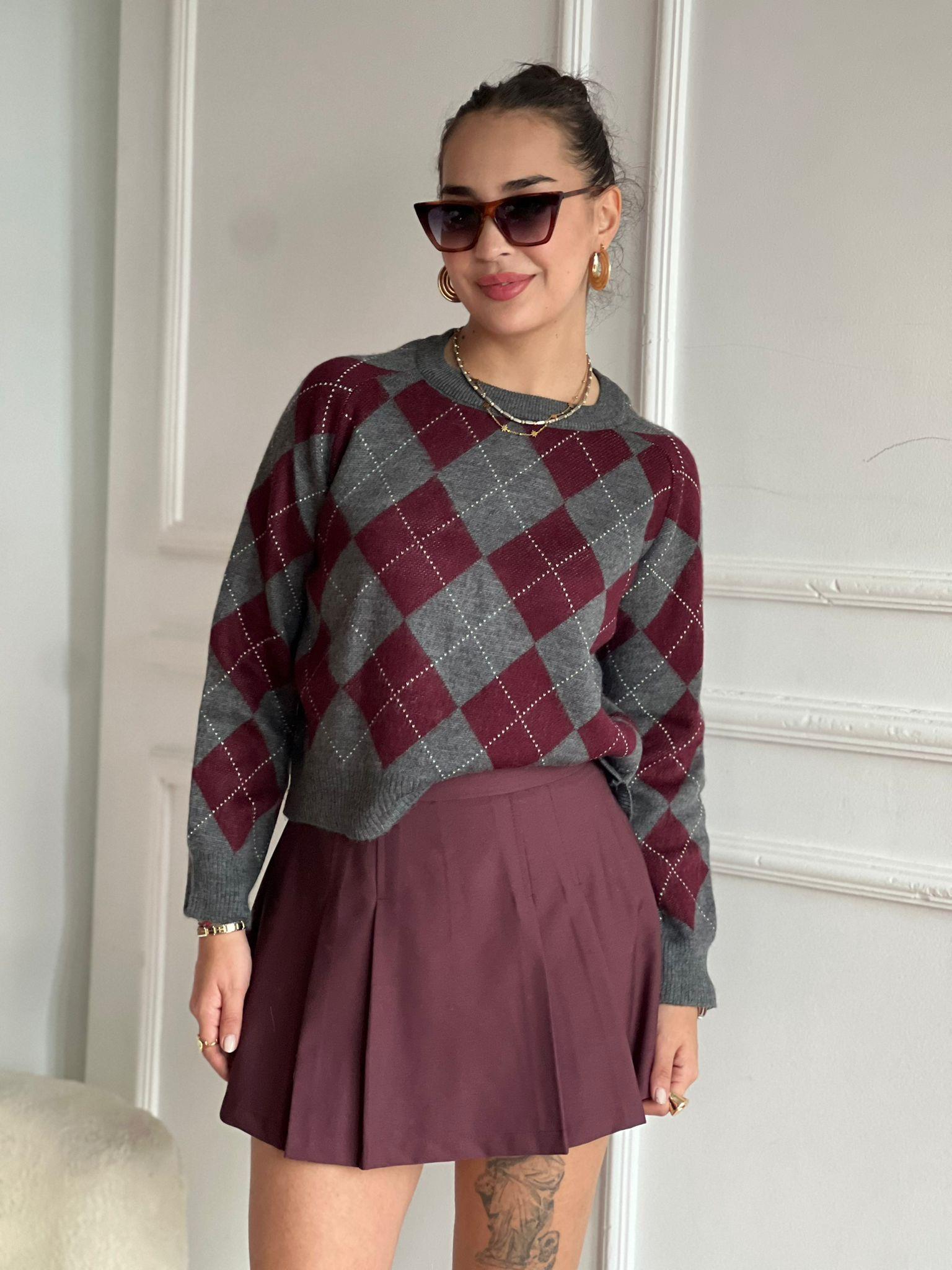 Pileli Şort Etek 250374 Bordo