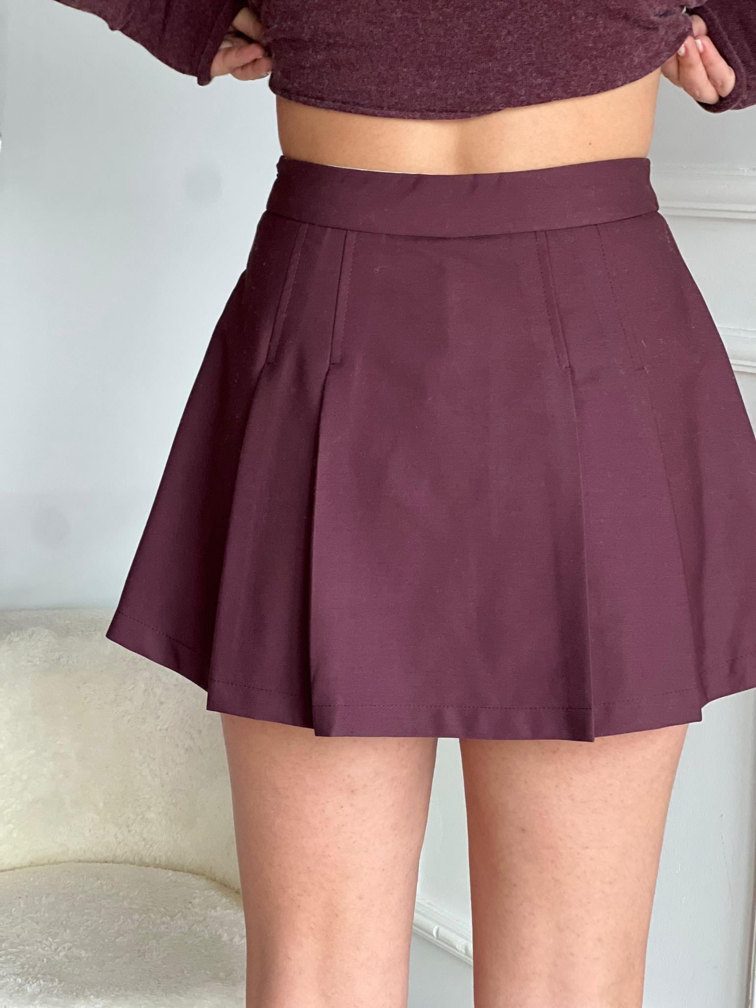 Pileli Şort Etek 250374 Bordo