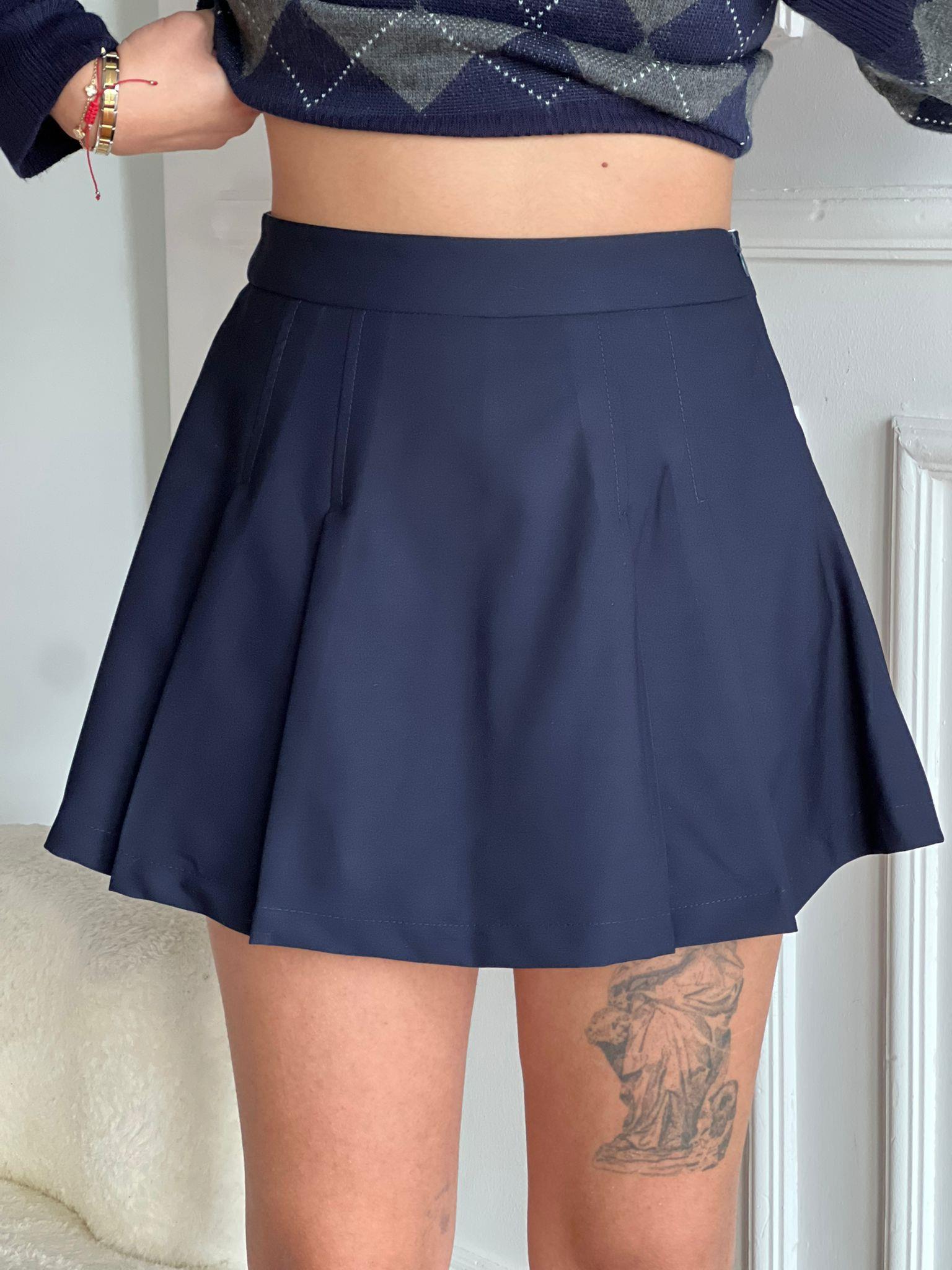 Pileli Şort Etek 250374 Lacivert