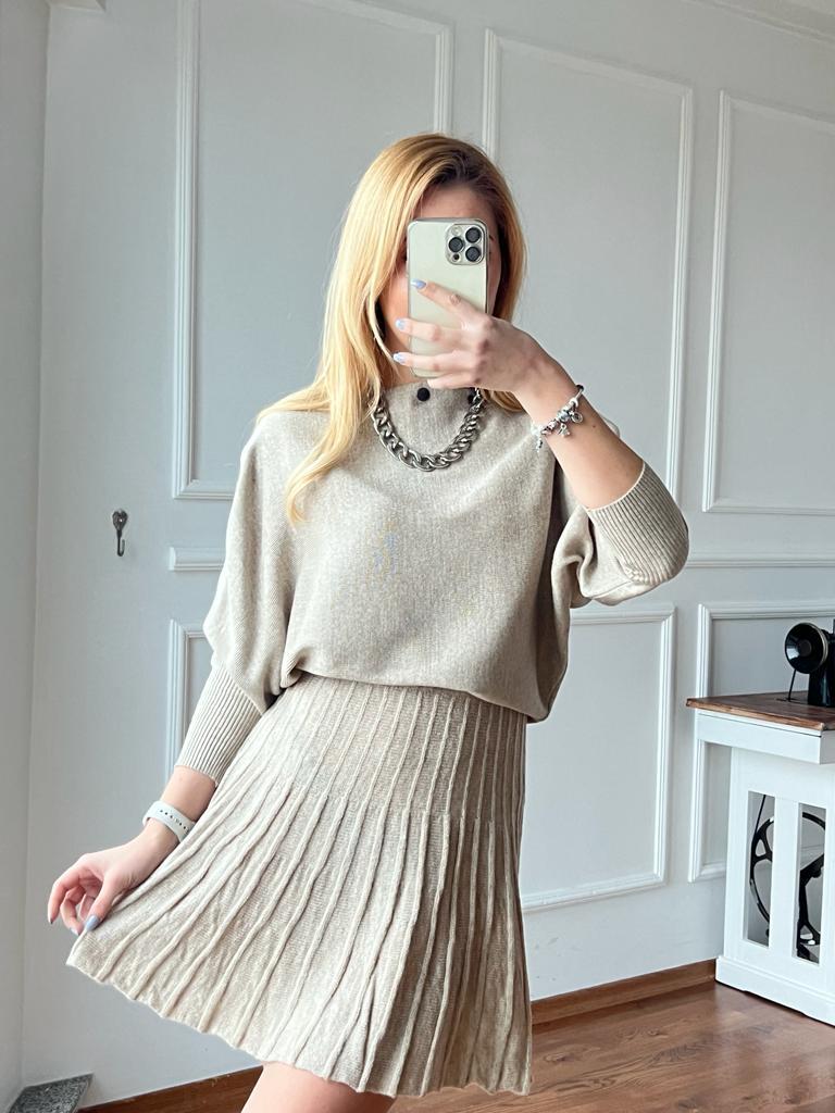 Pileli Triko Etek 4197 Bej