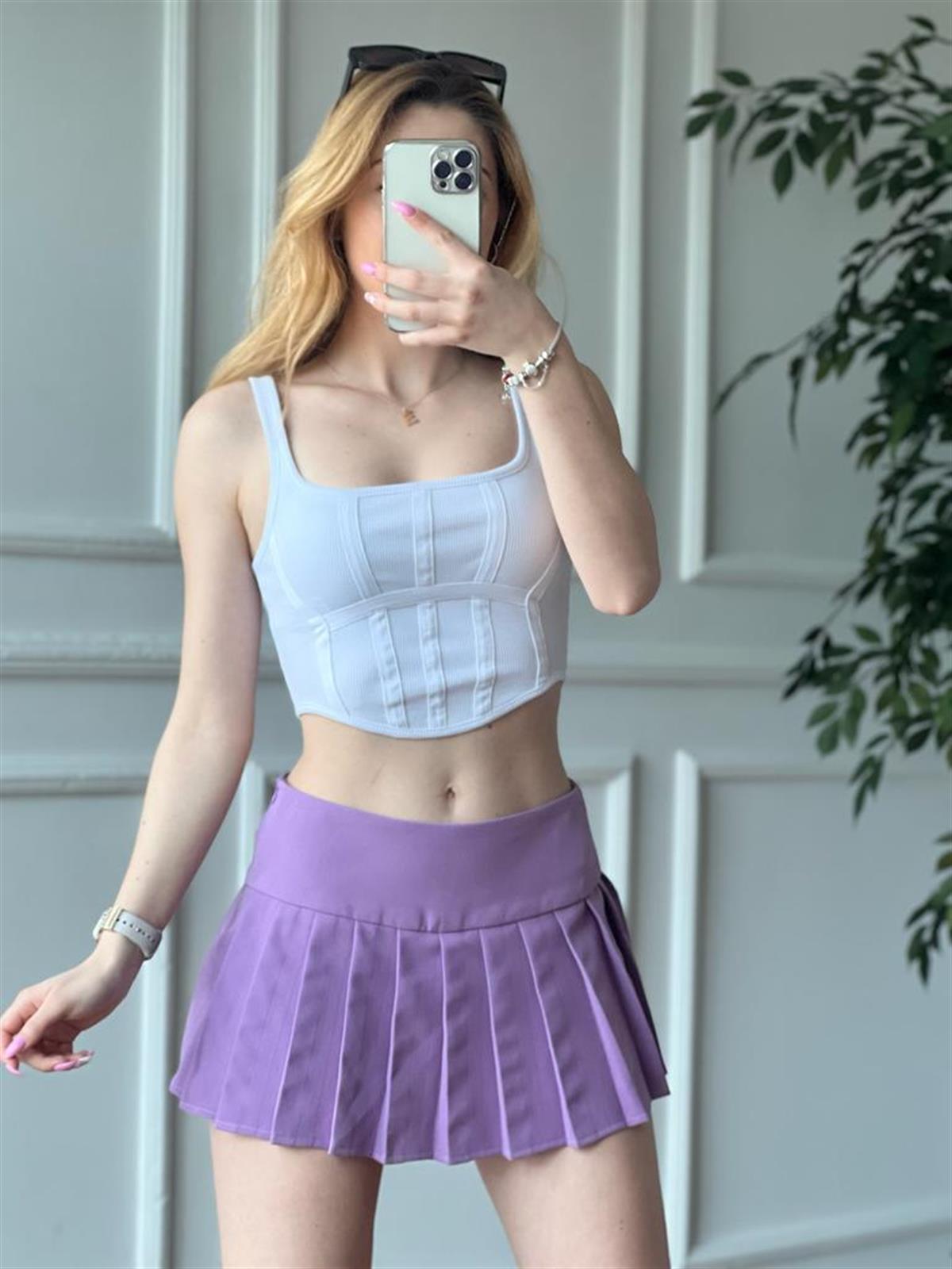Piliseli Şort Etek 3871 Lila
